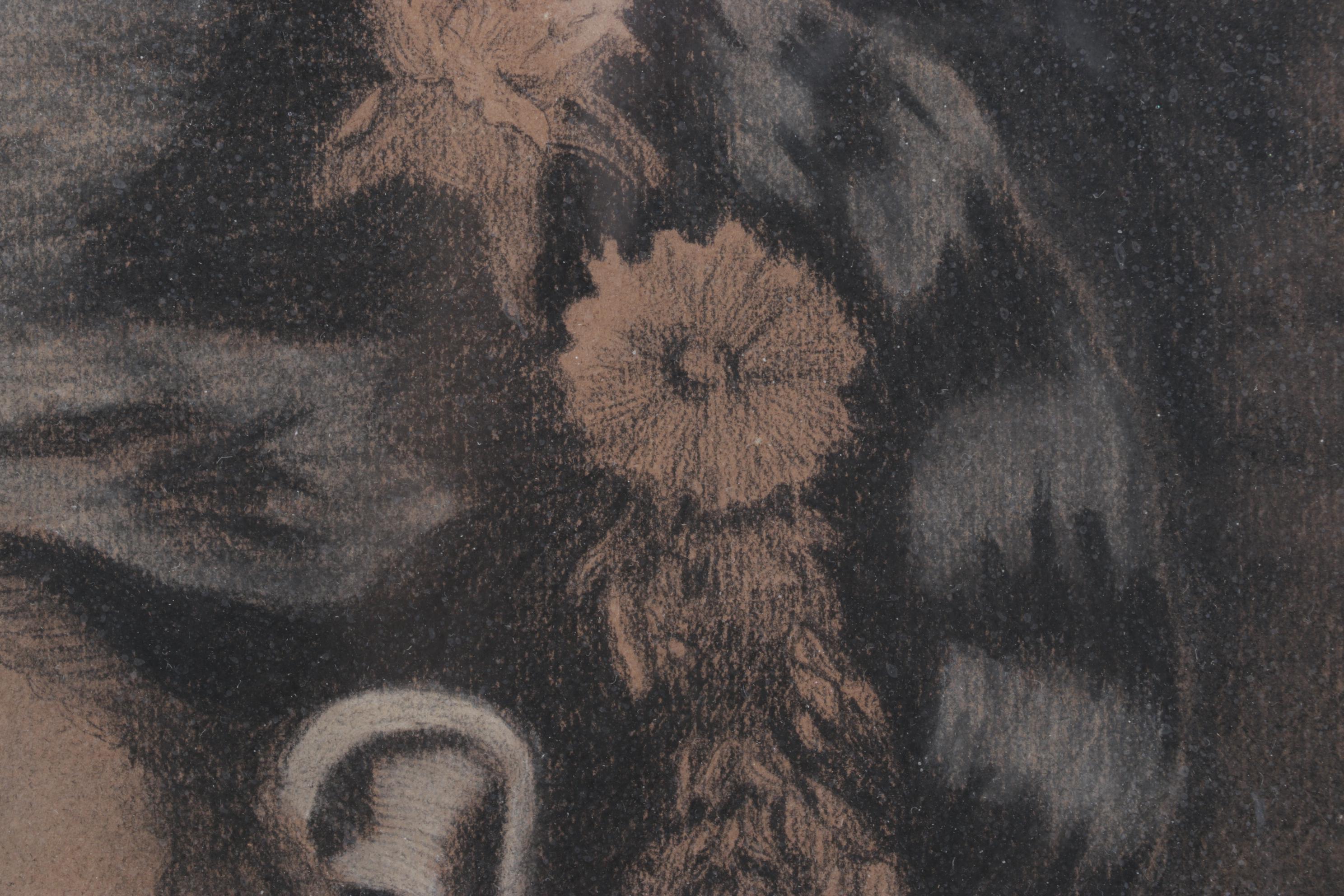 Pastel Portrait of Victorian Woman Holding Pearl Strand, Mid-20th Century