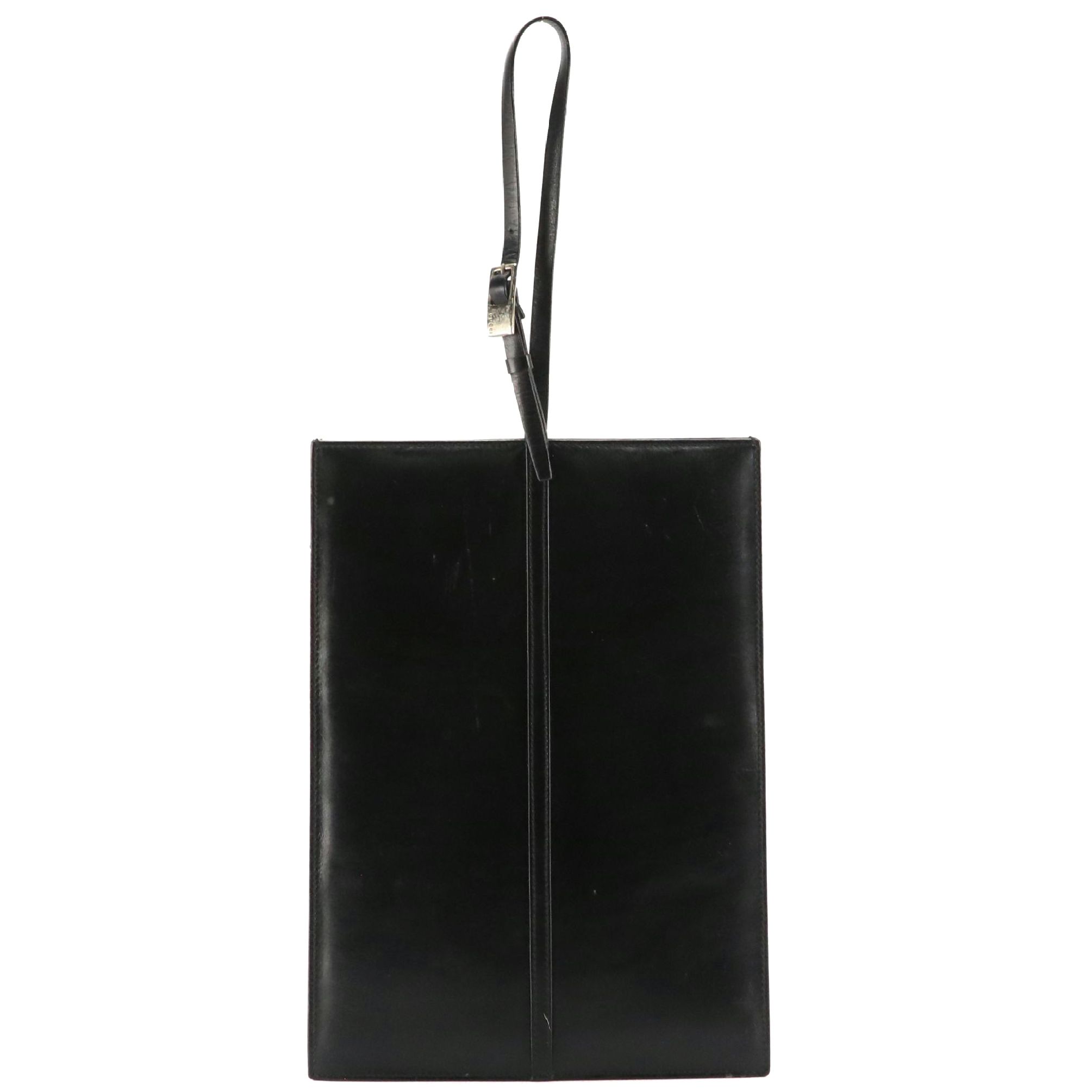 Gucci Flat Buckle Strap Handbag in Black Calfskin Leather