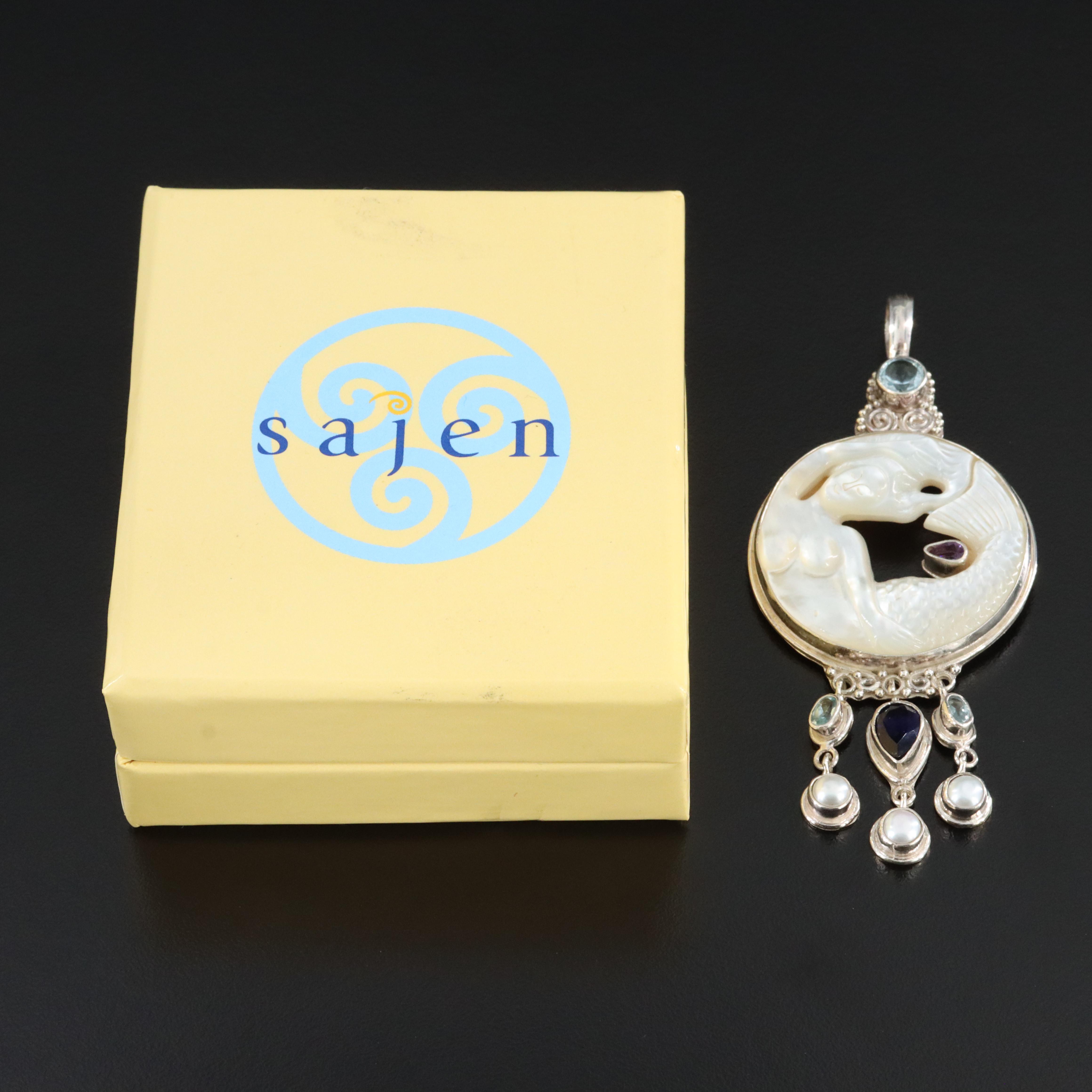 Sajen Sterling Mother-of-Pearl Mermaid Pendant with Gemstone Accents