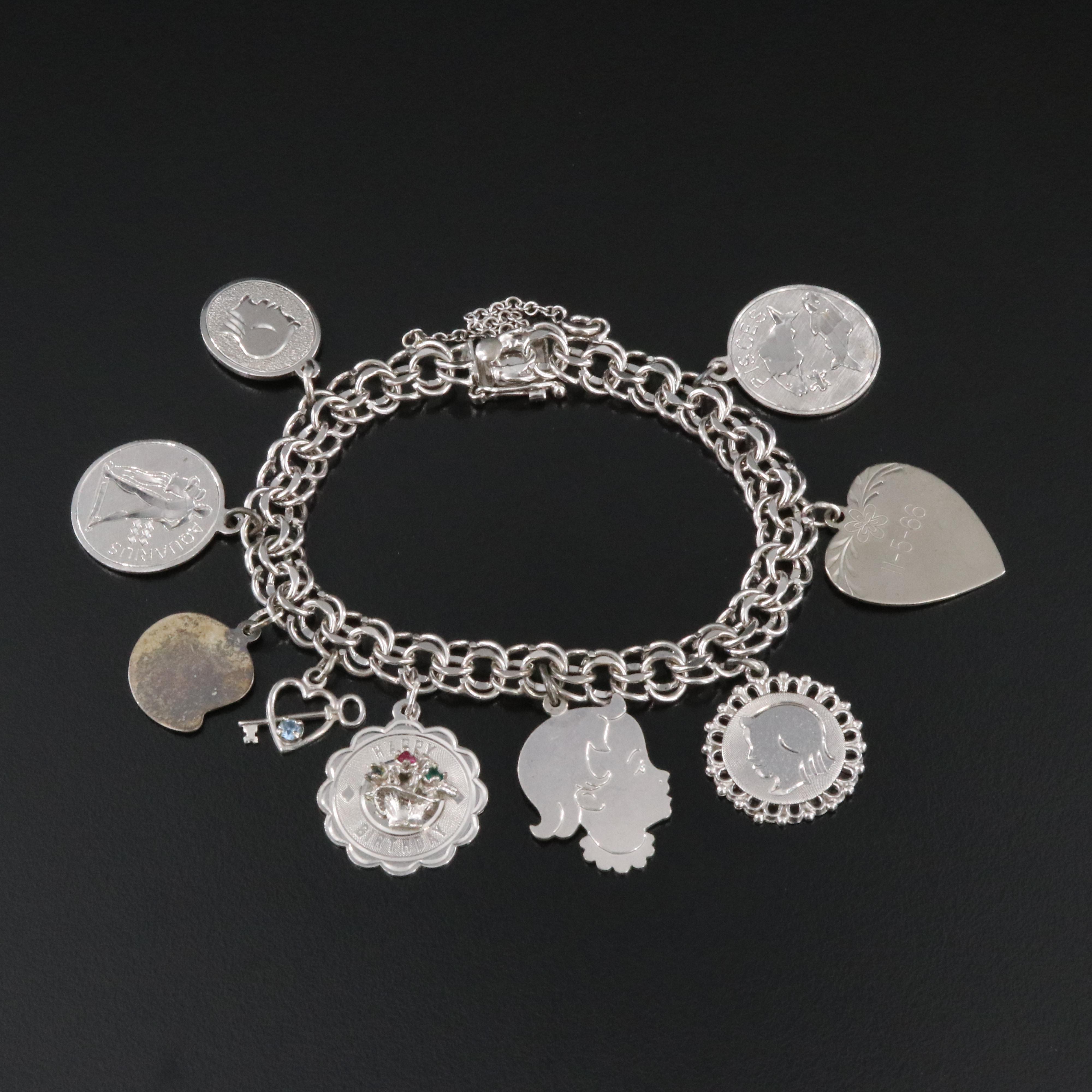 Sterling Charm Bracelet with Mixed Metal Charms