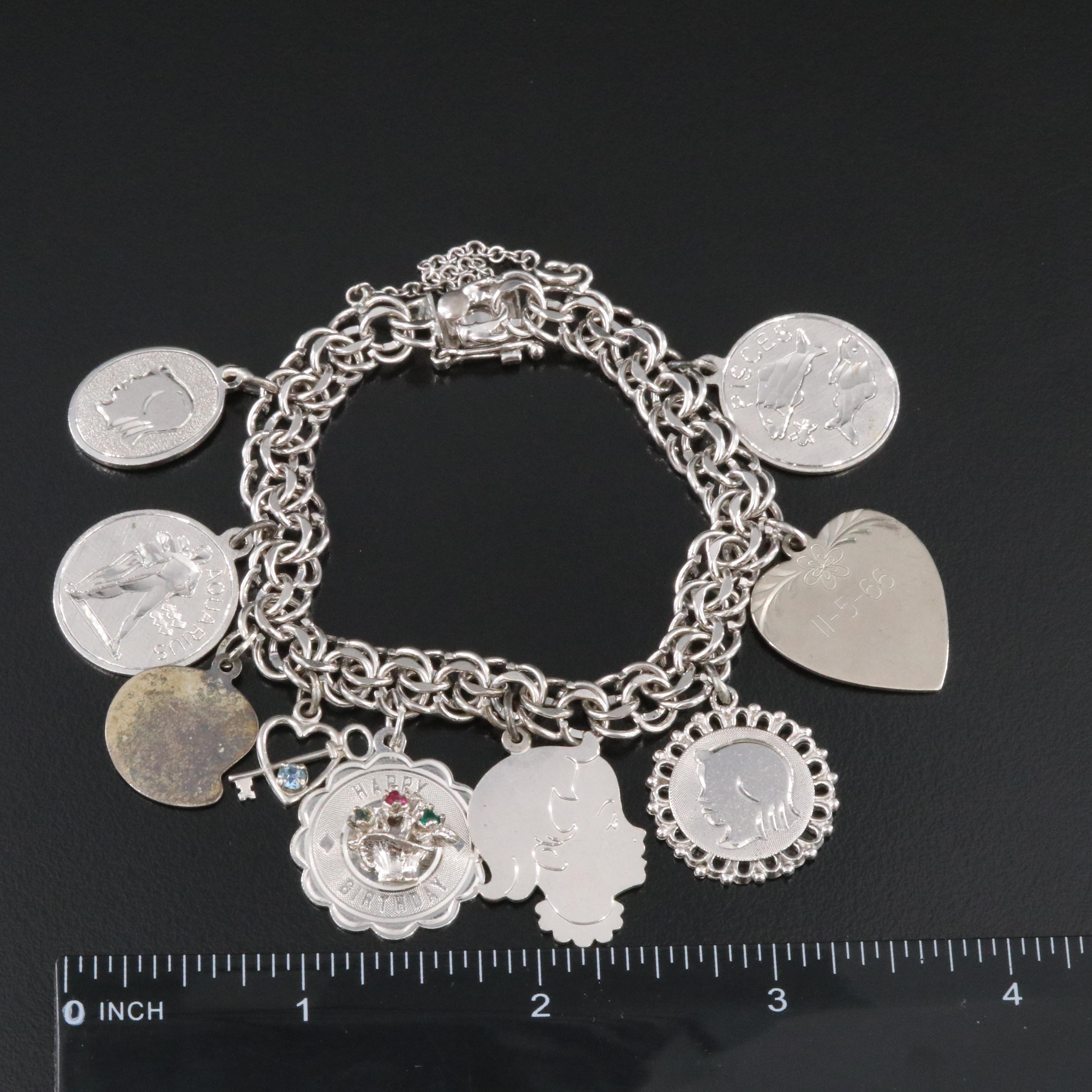 Sterling Charm Bracelet with Mixed Metal Charms