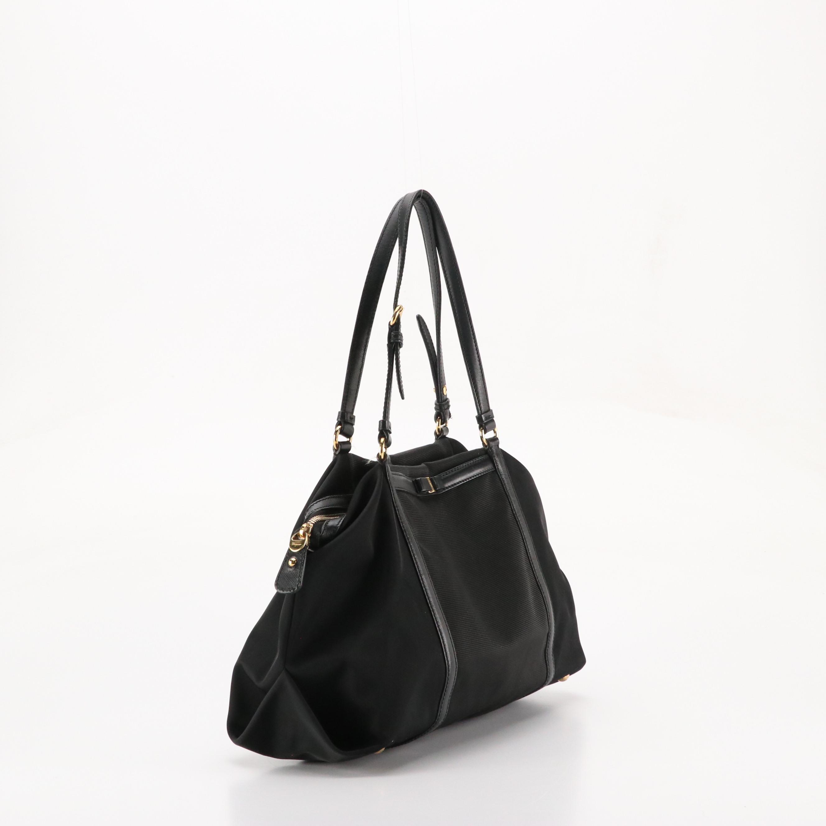 Salvatore Ferragamo Vara Bow Shoulder Bag in Black Nylon and Leather Trim