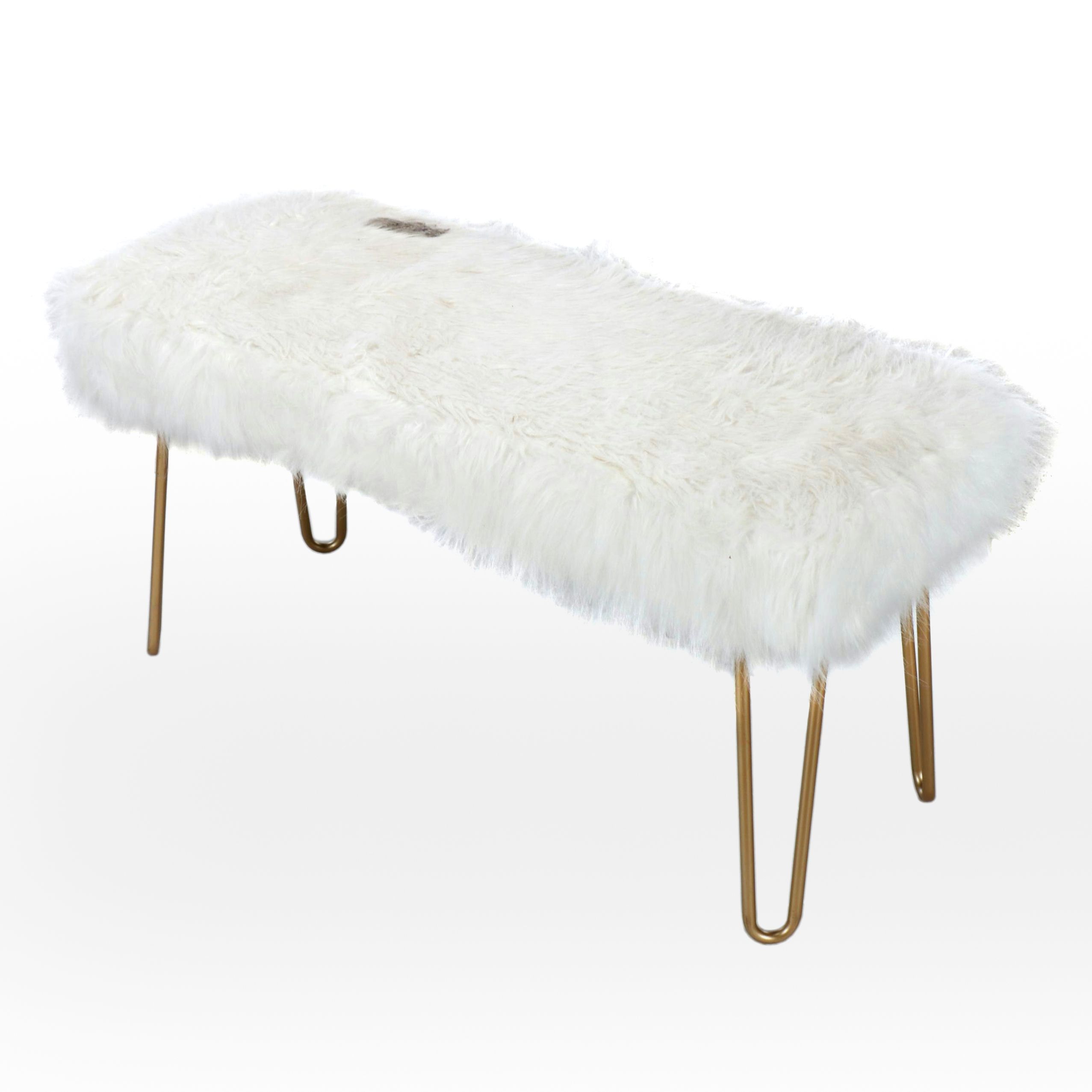 Contemporary Faux Fur and Gilt Metal Bench