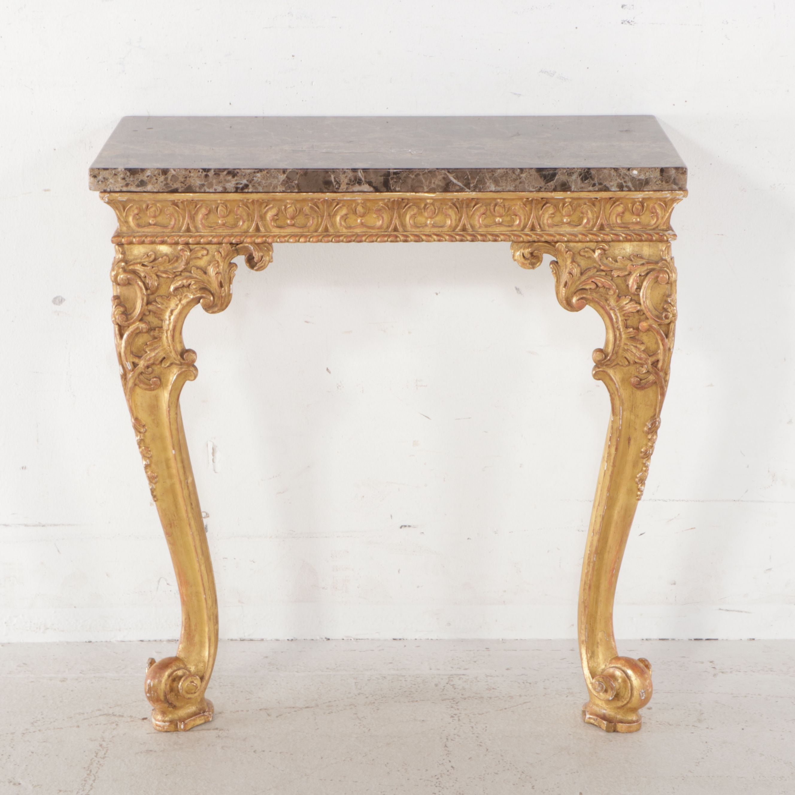 George III Giltwood Wall Mount Console Table with Marble Top
