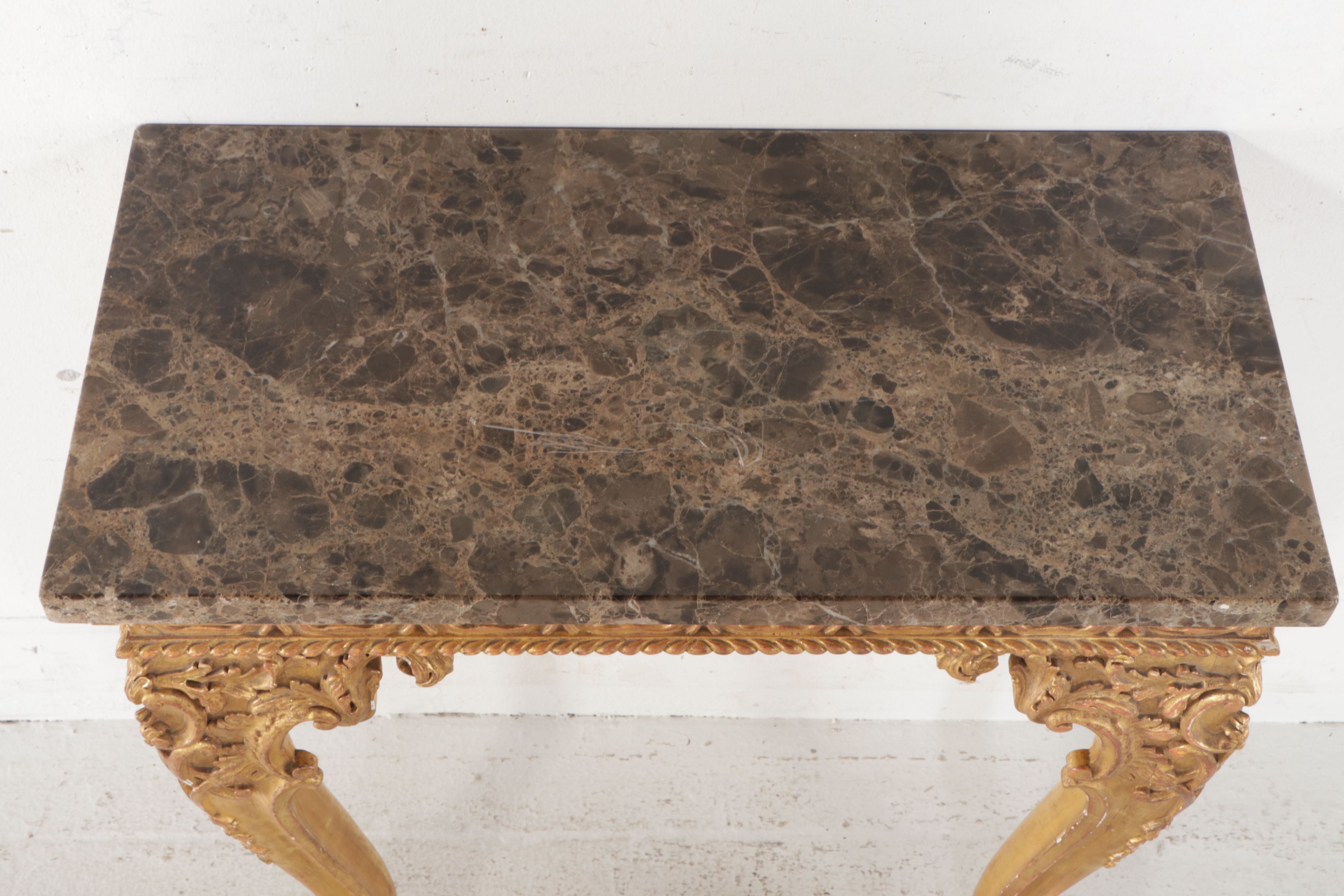 George III Giltwood Wall Mount Console Table with Marble Top