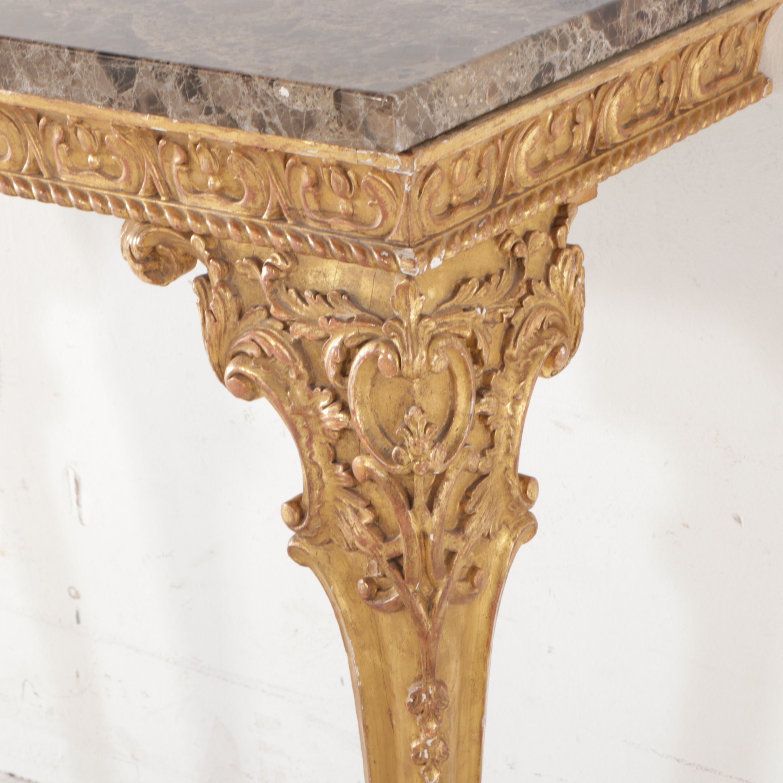 George III Giltwood Wall Mount Console Table with Marble Top