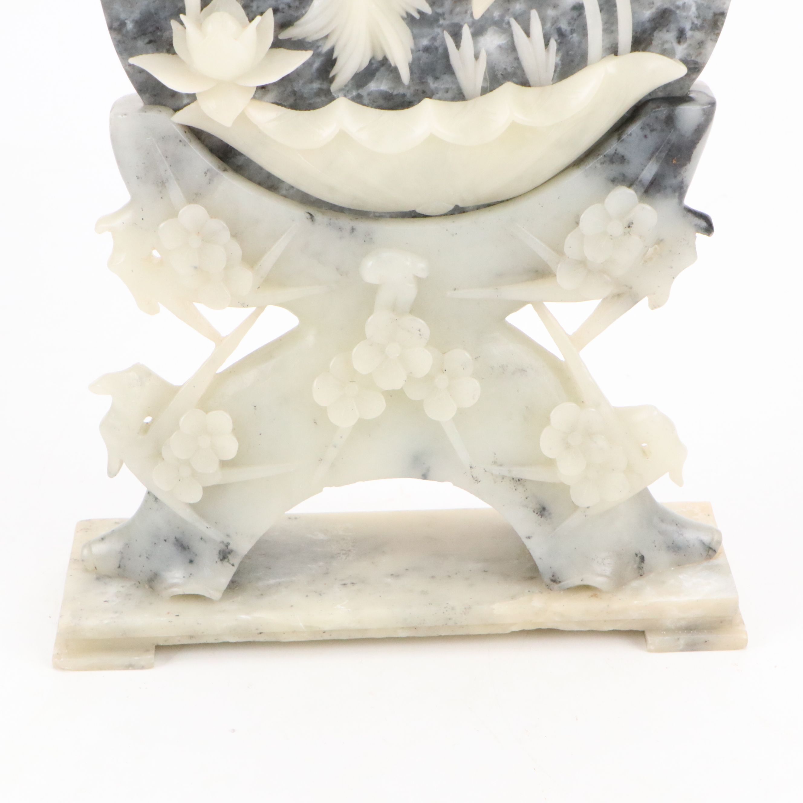 Chinese Koi and Lotus Soapstone Carving with Integrated Stand