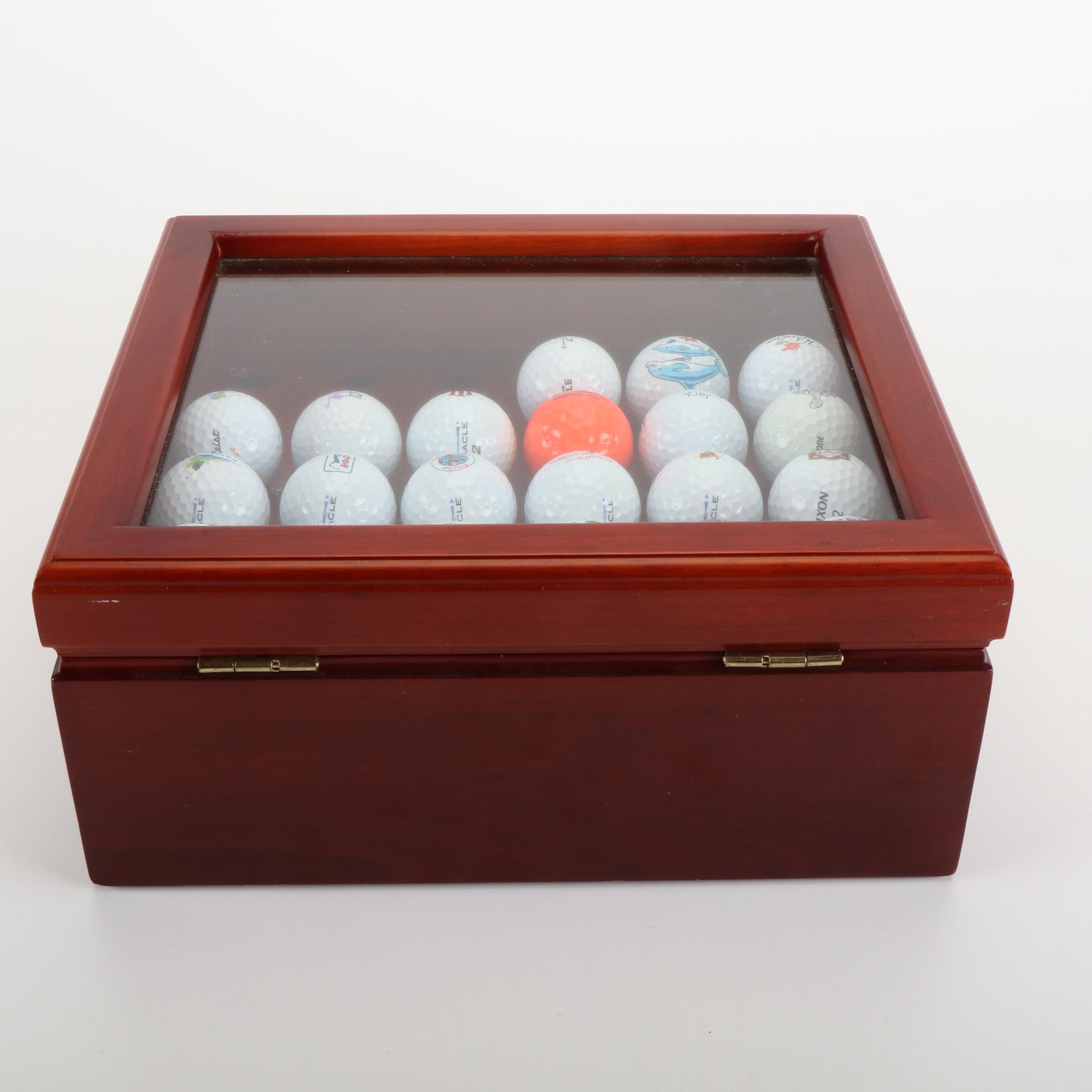 Wooden Golf Ball Storage Case with Golf Balls