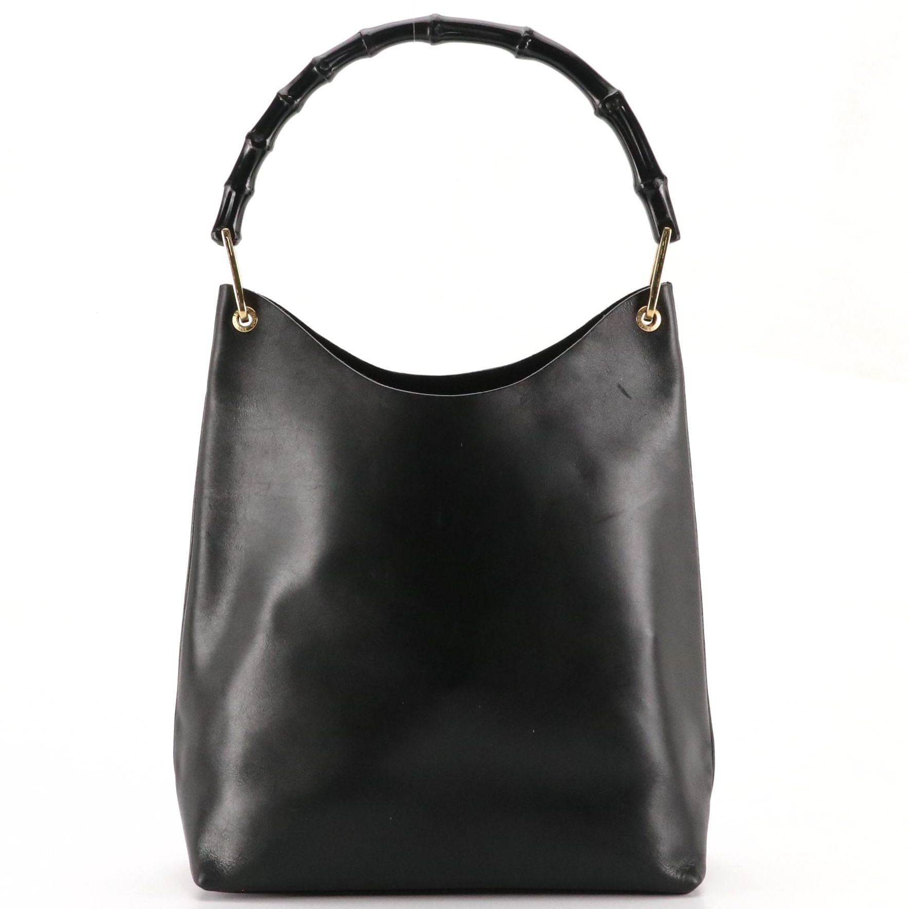 Gucci Bamboo Handle Vertical Shoulder Bag/Tote and Zip Pouch in Black Leather