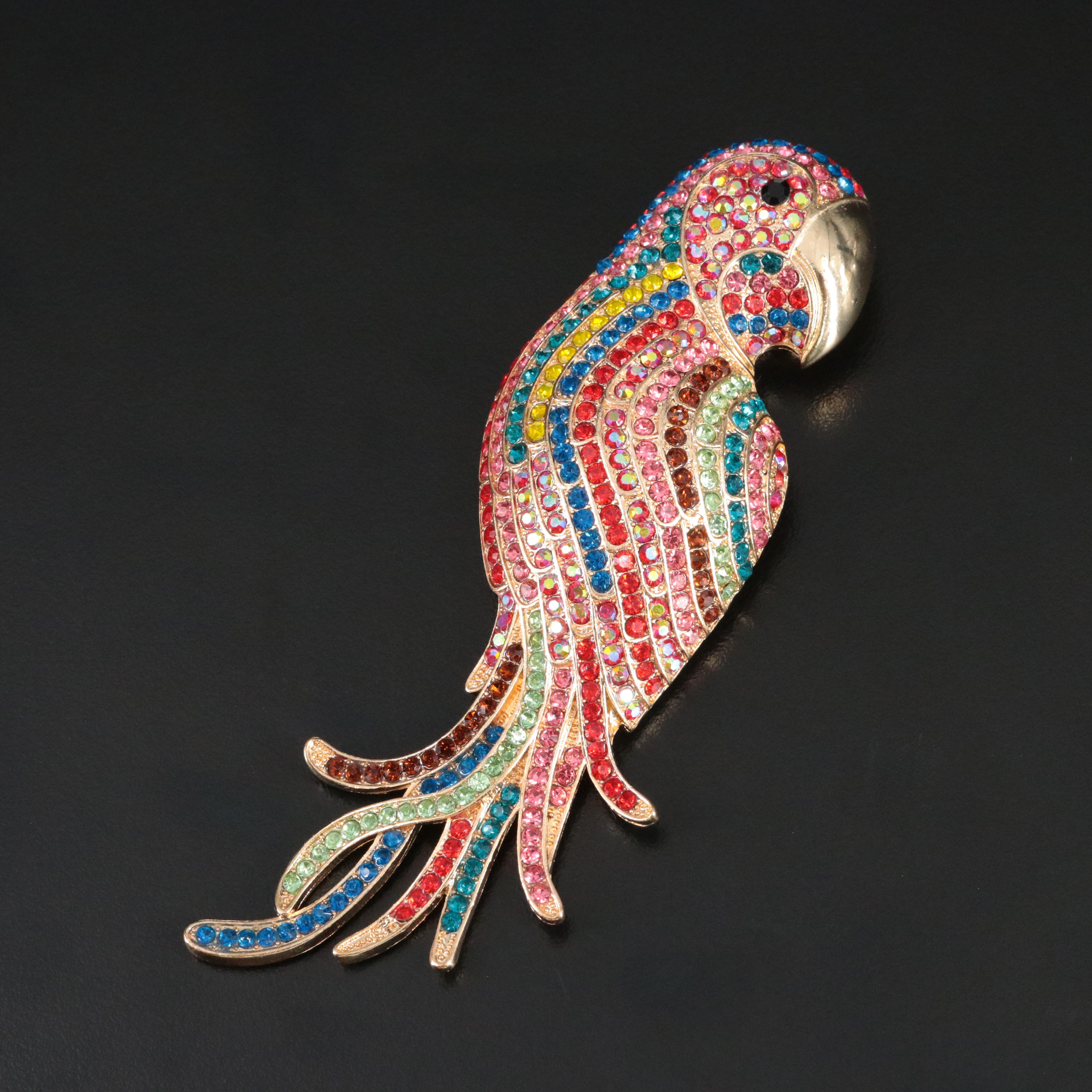 Rhinestone Parrot Brooch