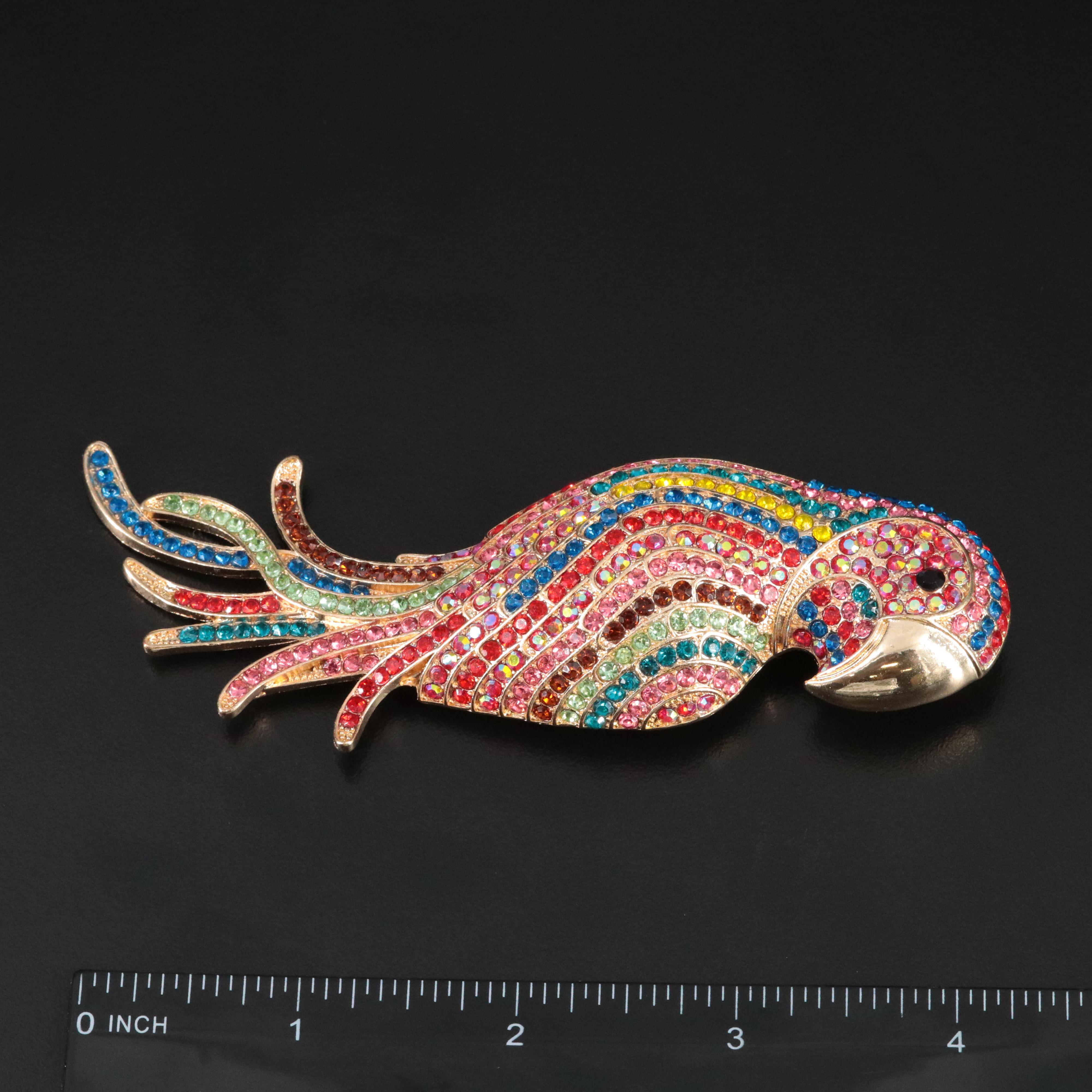 Rhinestone Parrot Brooch