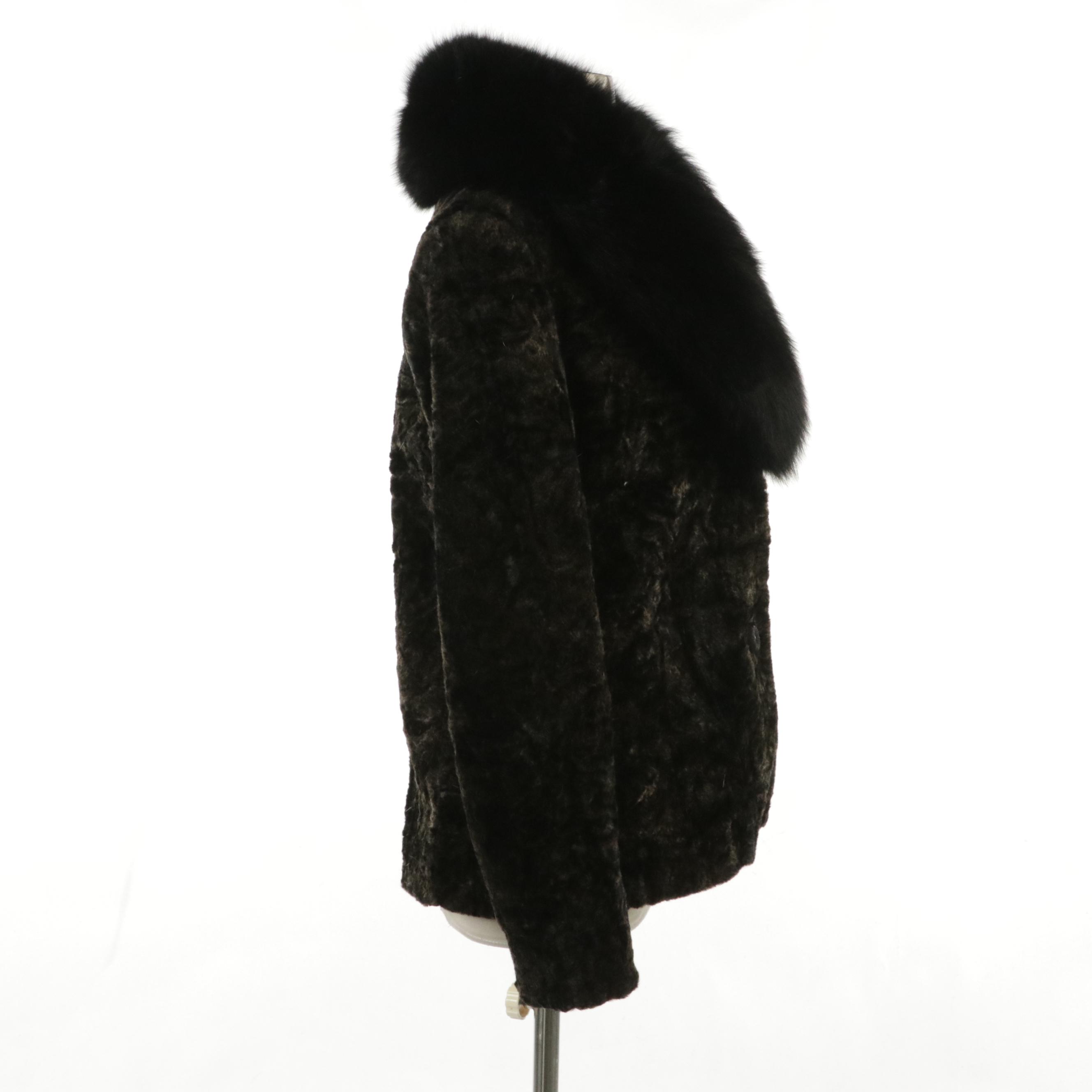 Dale Dressin Faux Fur Coat with Black Fox Fur Collar