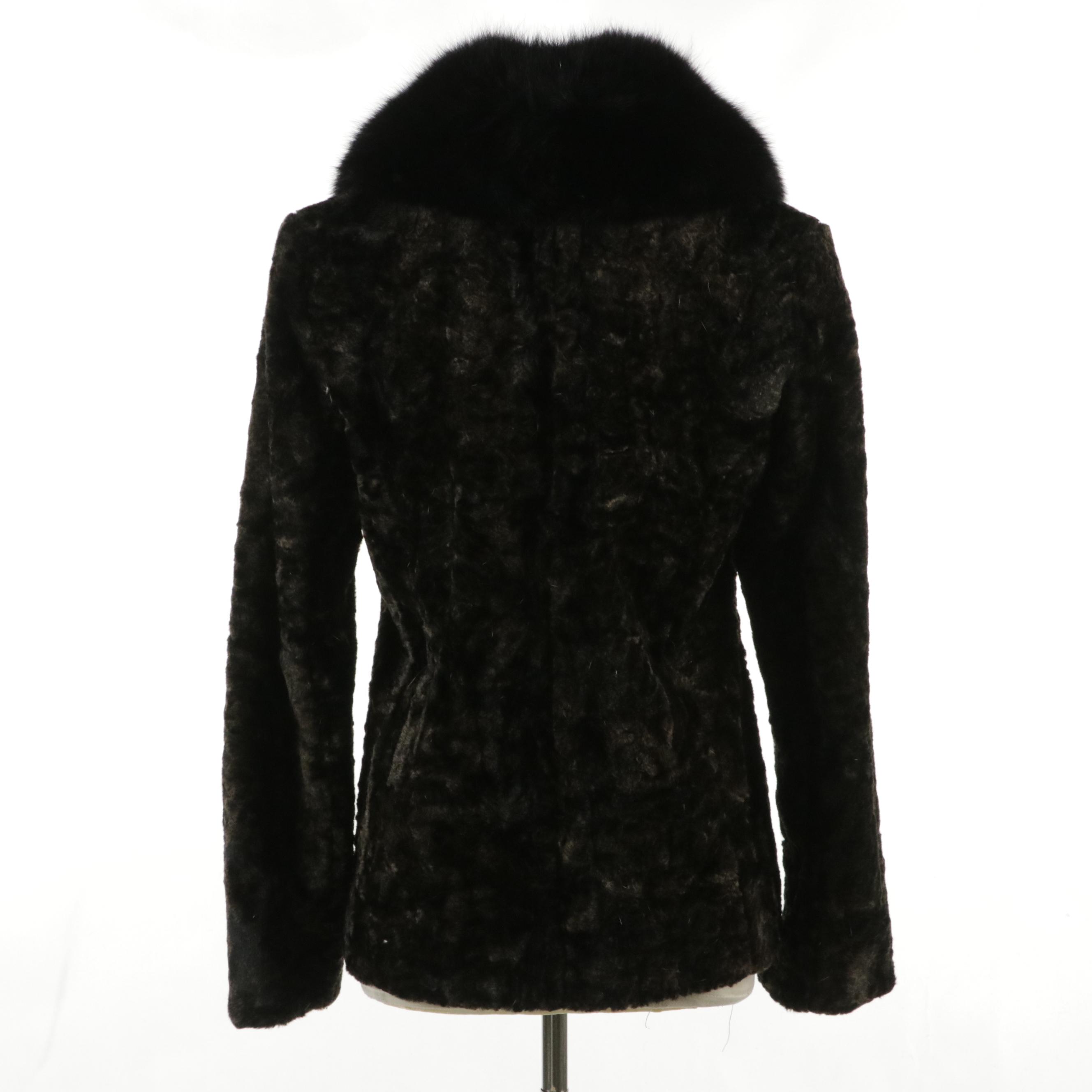 Dale Dressin Faux Fur Coat with Black Fox Fur Collar