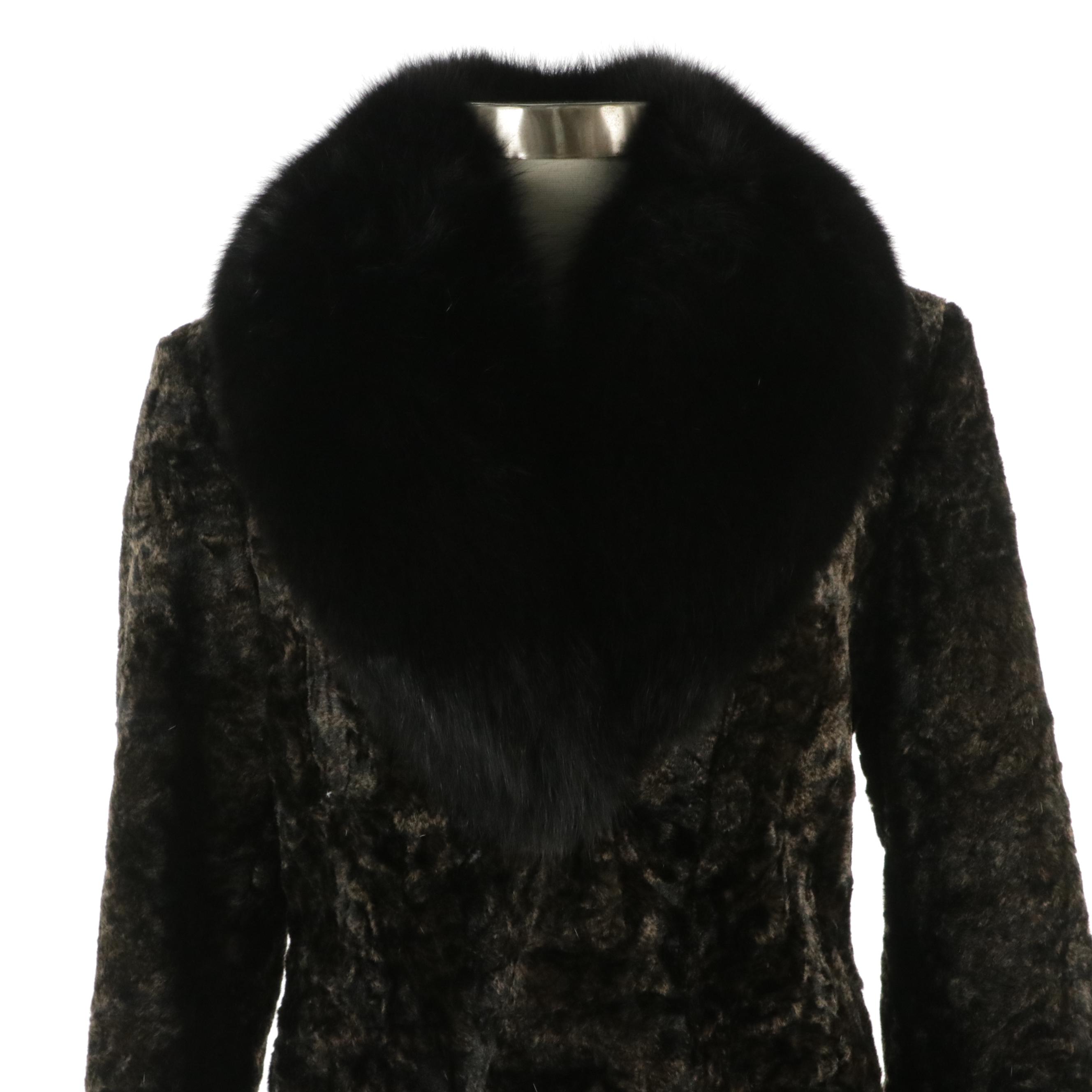 Dale Dressin Faux Fur Coat with Black Fox Fur Collar