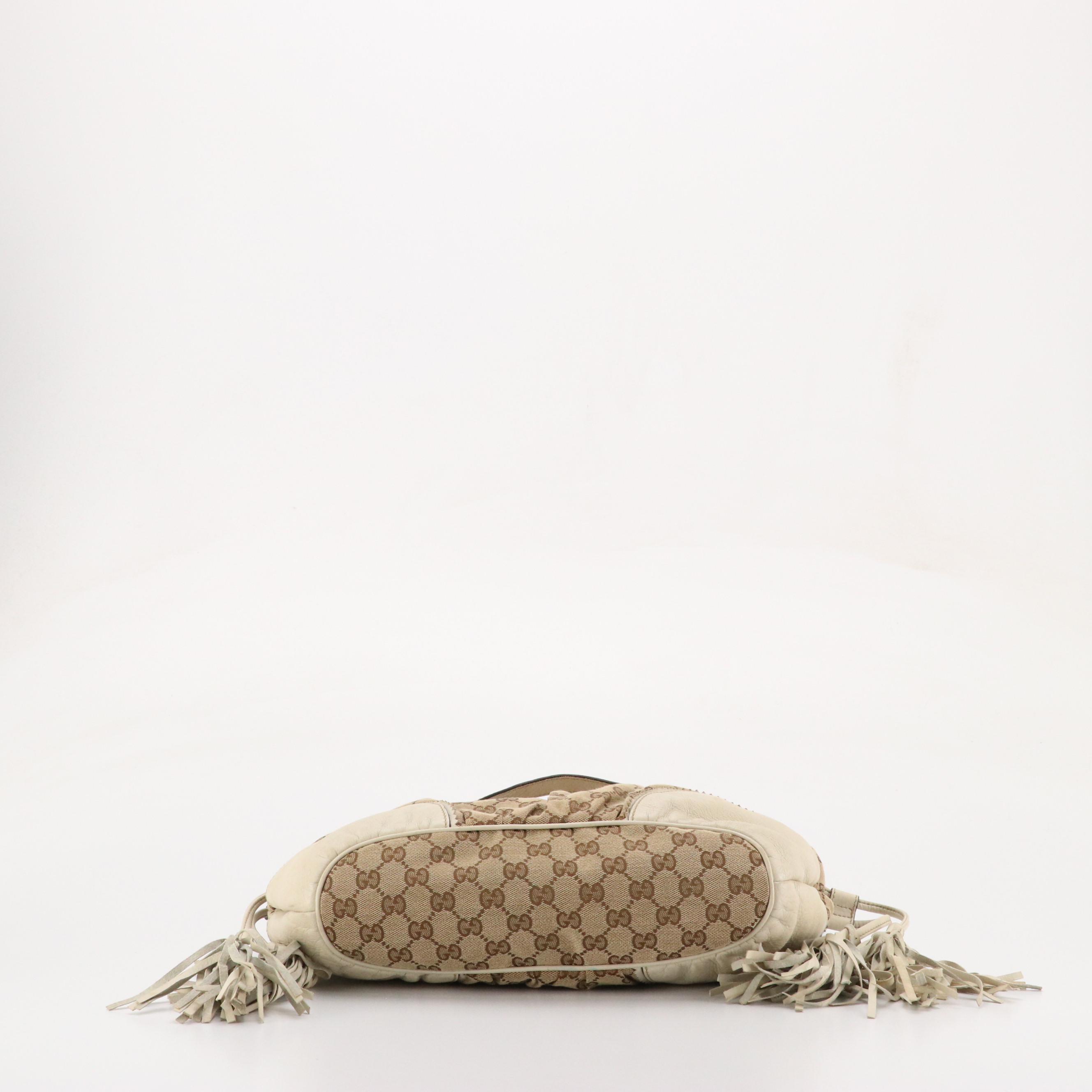 Gucci Tribeca Tassel Tote in GG Canvas and Ivory Grained Leather