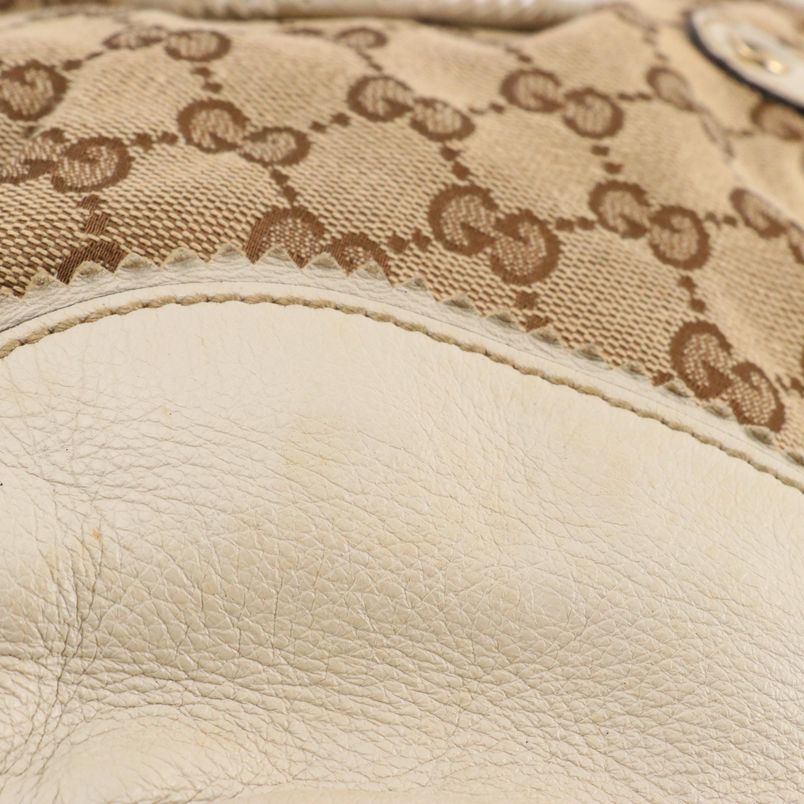 Gucci Tribeca Tassel Tote in GG Canvas and Ivory Grained Leather