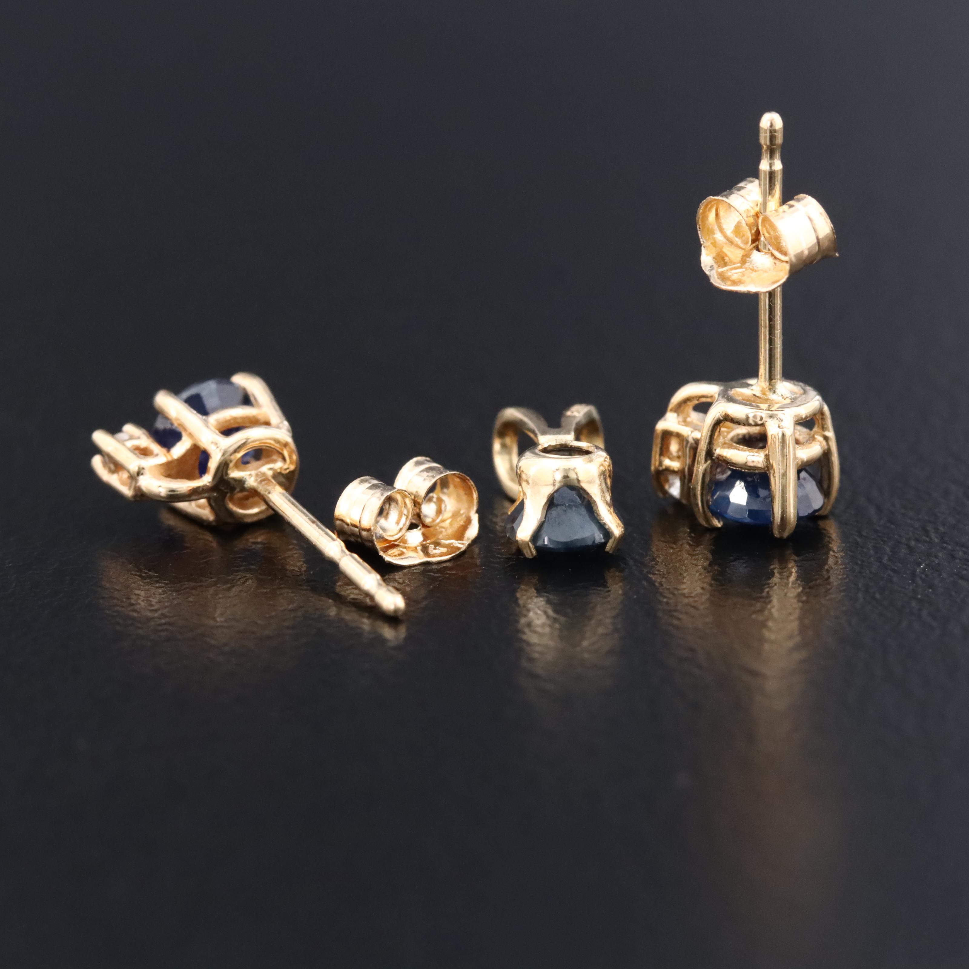 14K Sapphire and Diamond Stud Earrings and Pendant
