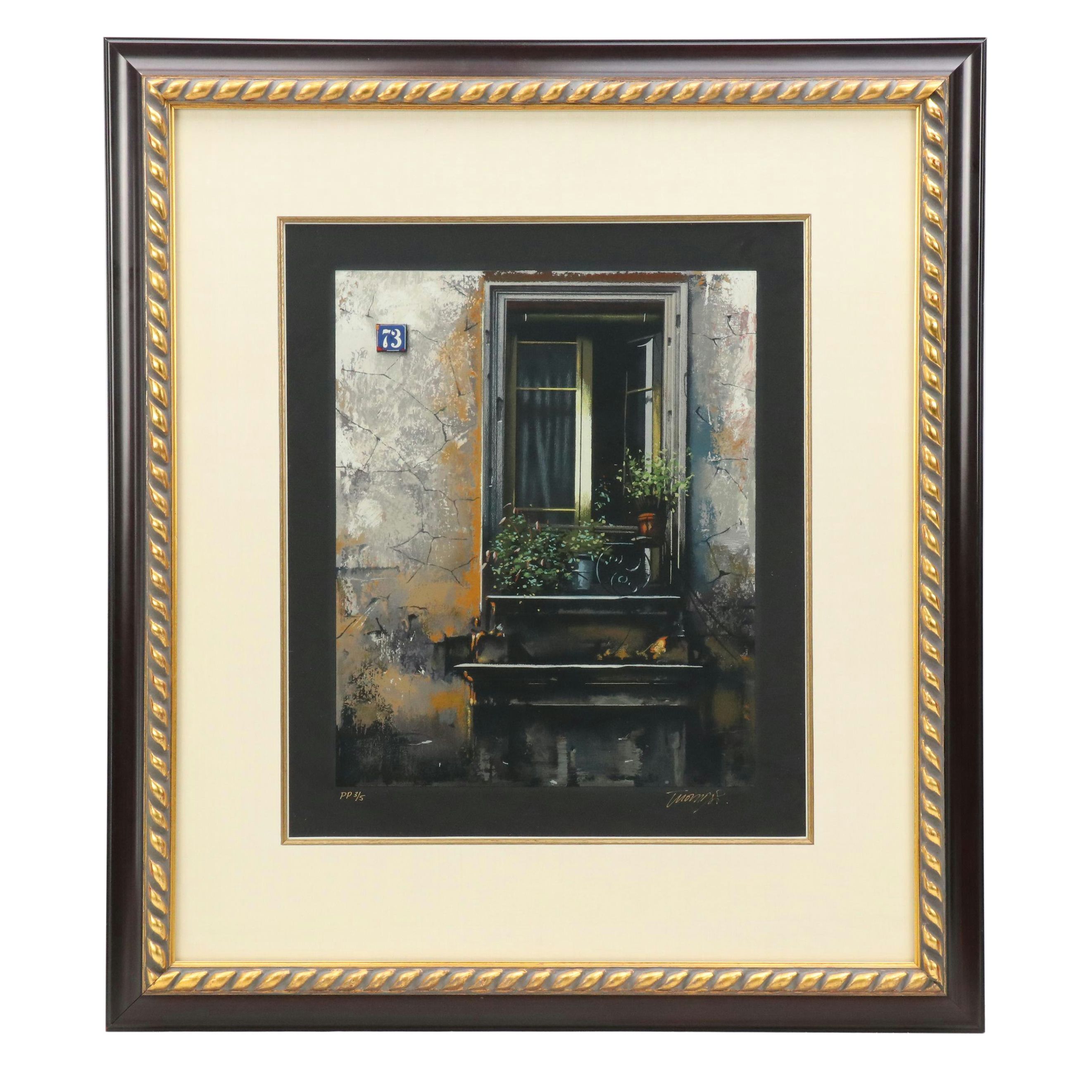 Thomas Pradzynski Serigraph of a Parisian Window, Early 21st Century
