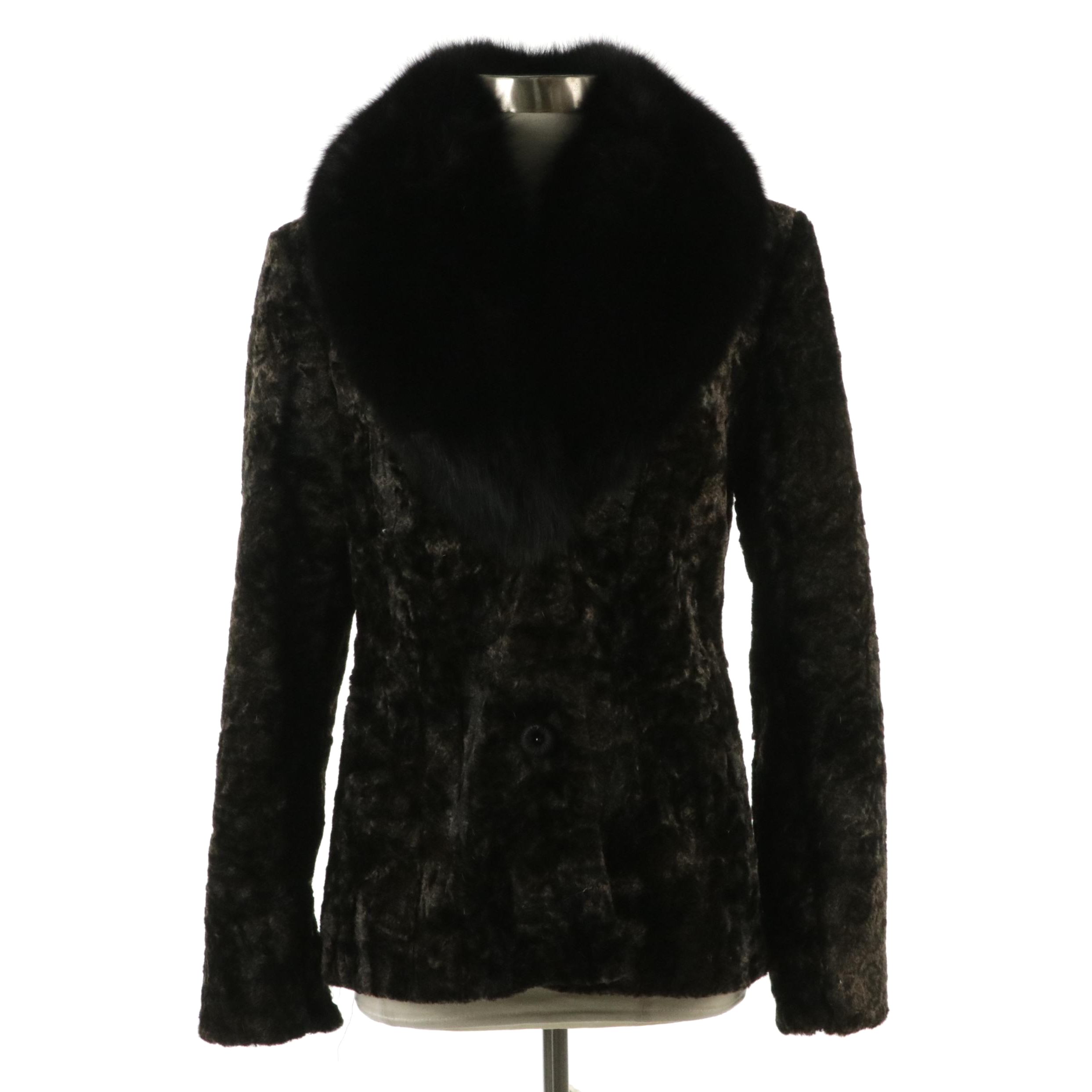 Dale Dressin Faux Fur Coat with Black Fox Fur Collar