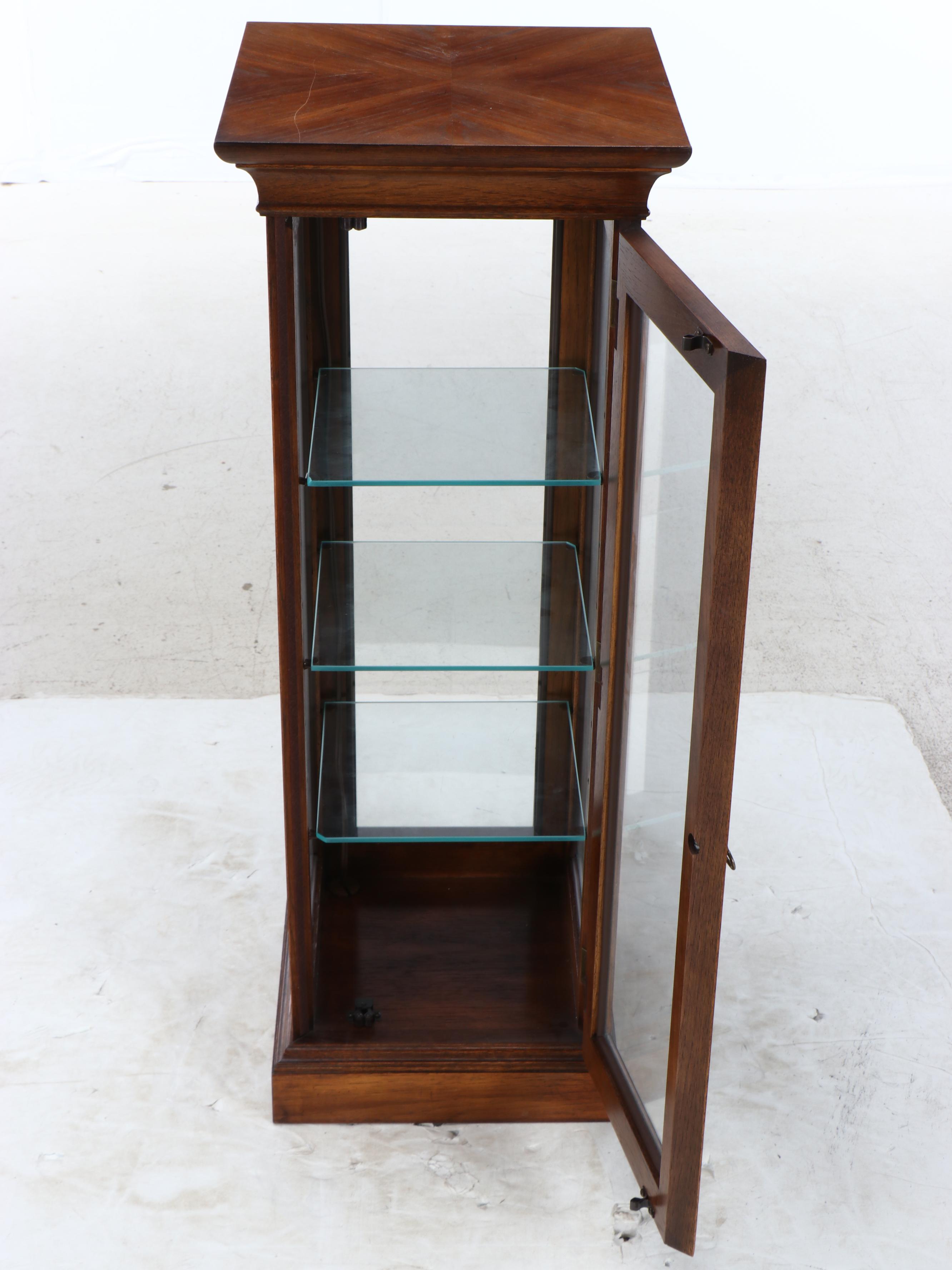 Illuminated Walnut Veneer Beveled Glass Display Cabinet