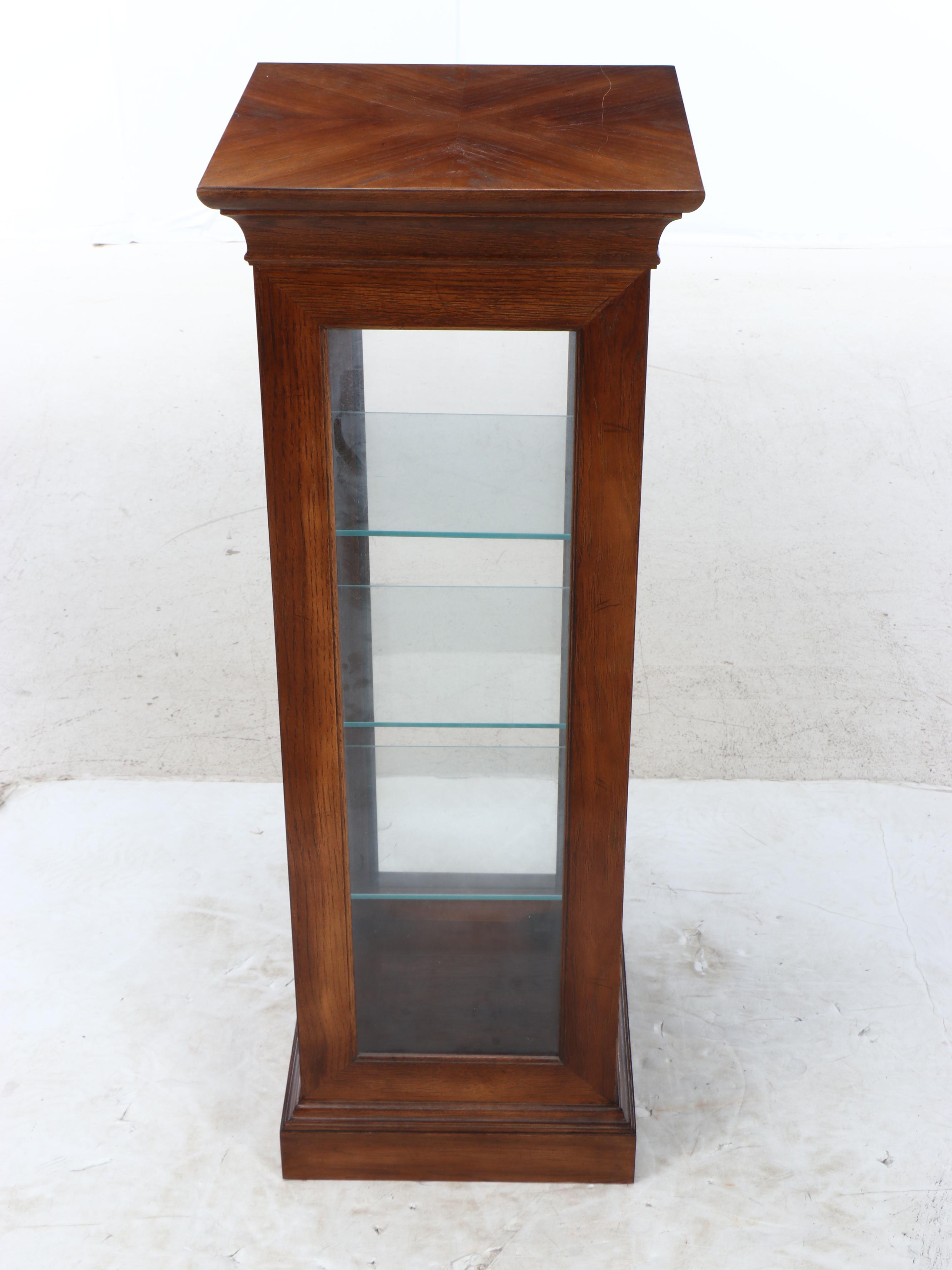 Illuminated Walnut Veneer Beveled Glass Display Cabinet