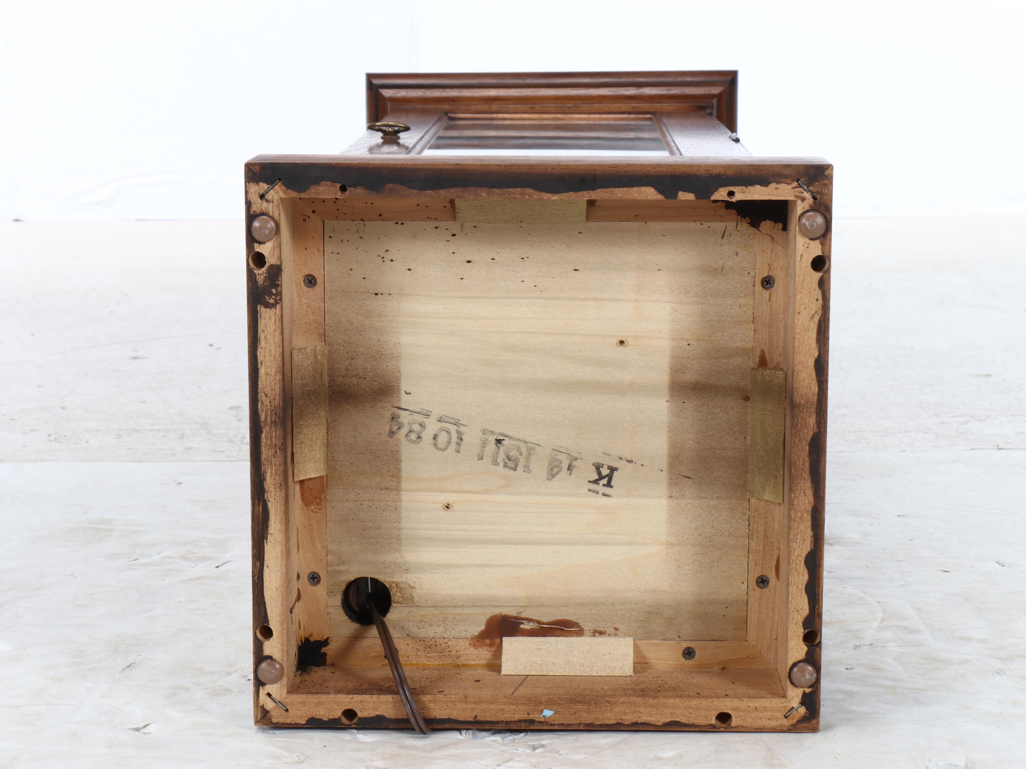 Illuminated Walnut Veneer Beveled Glass Display Cabinet