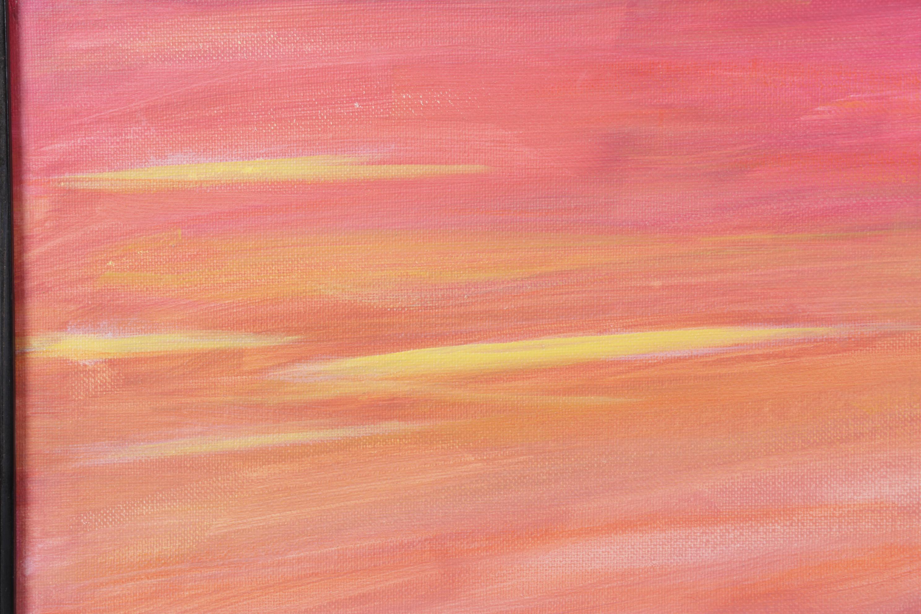 Coastal Landscape Oil Painting of Warm-Toned Beach at Sunset