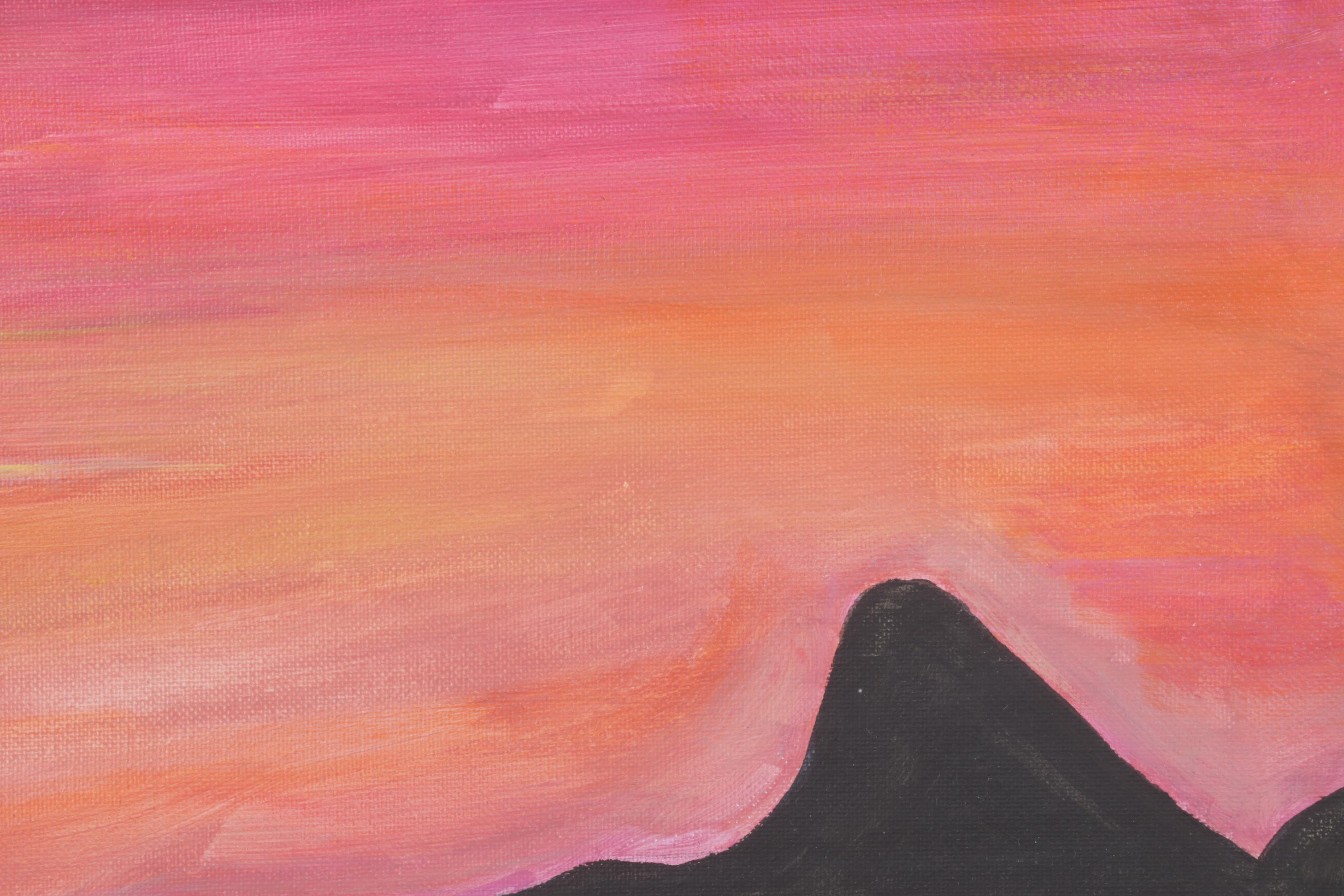 Coastal Landscape Oil Painting of Warm-Toned Beach at Sunset