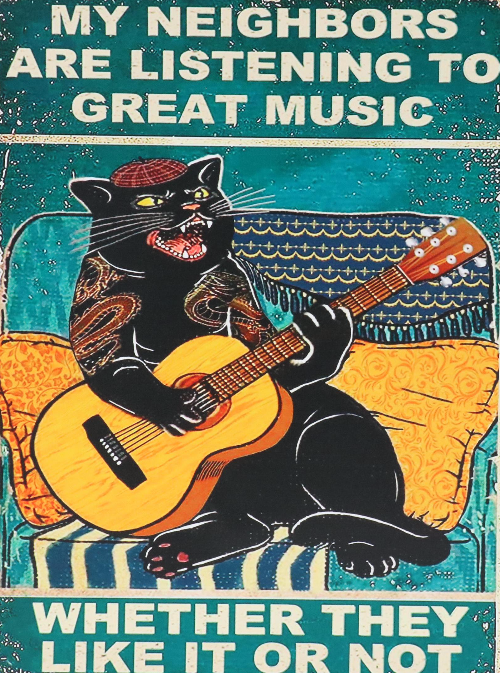 Novelty Cat Giclée "My Neighbors are Listening to Great Music..."