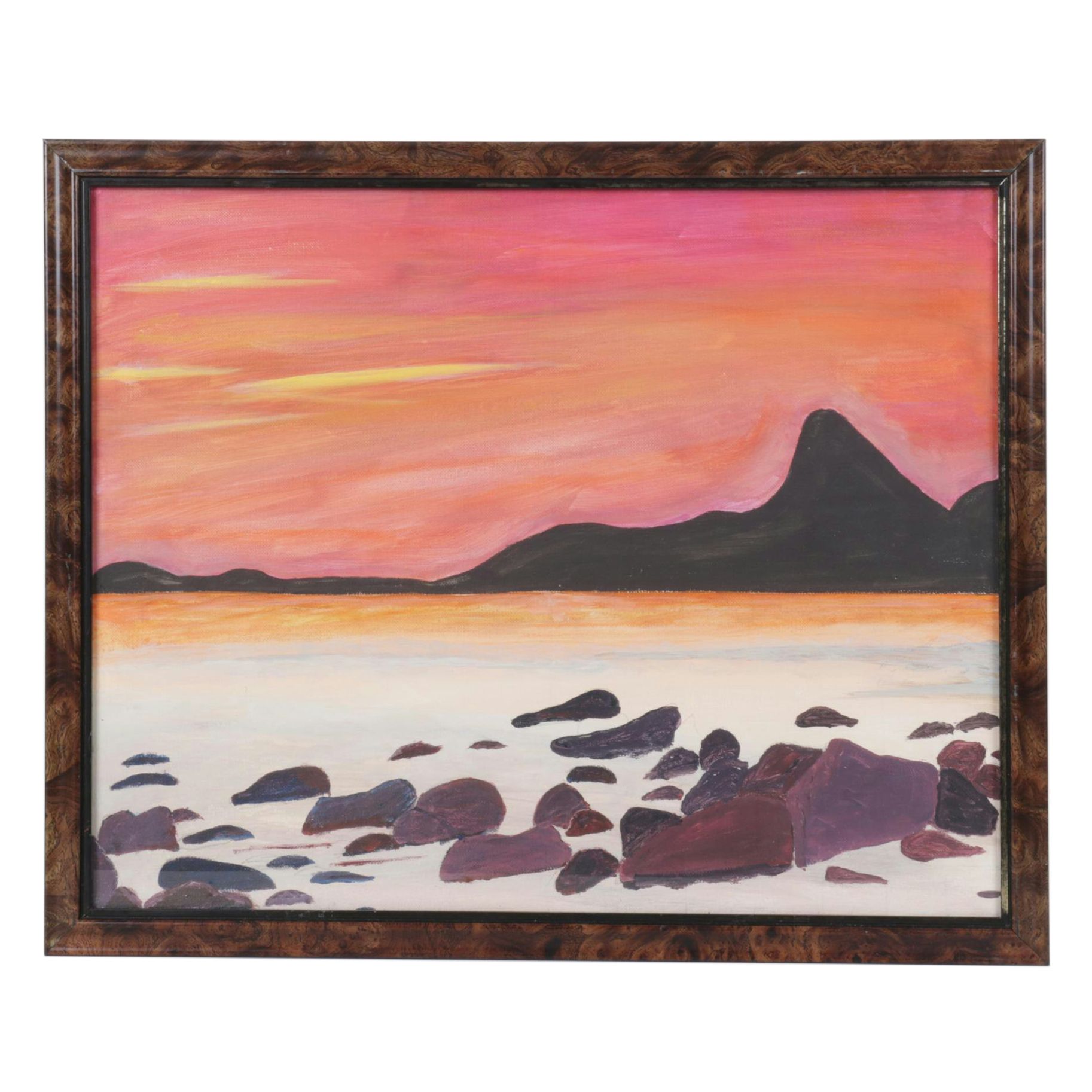 Coastal Landscape Oil Painting of Warm-Toned Beach at Sunset