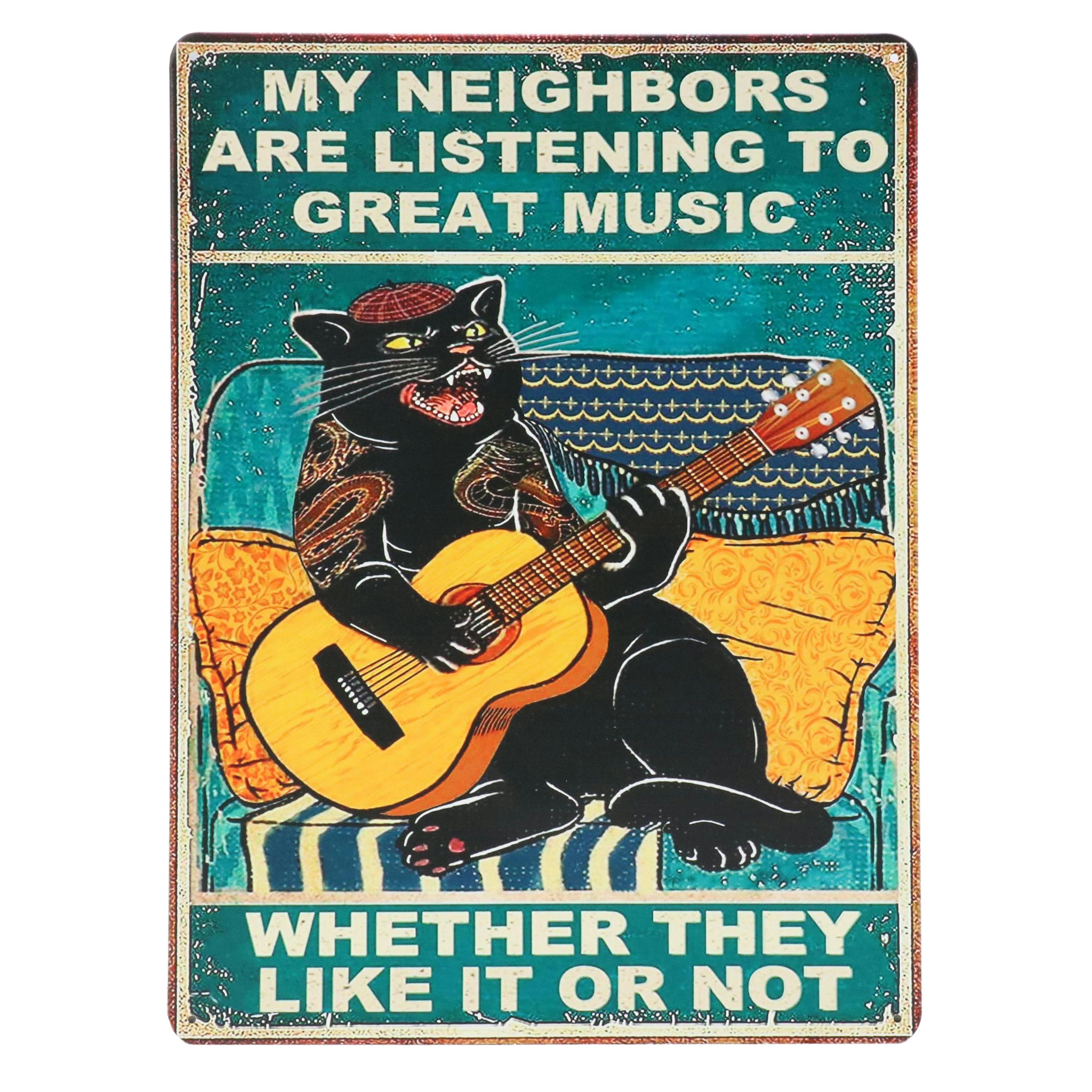 Novelty Cat Giclée "My Neighbors are Listening to Great Music..."