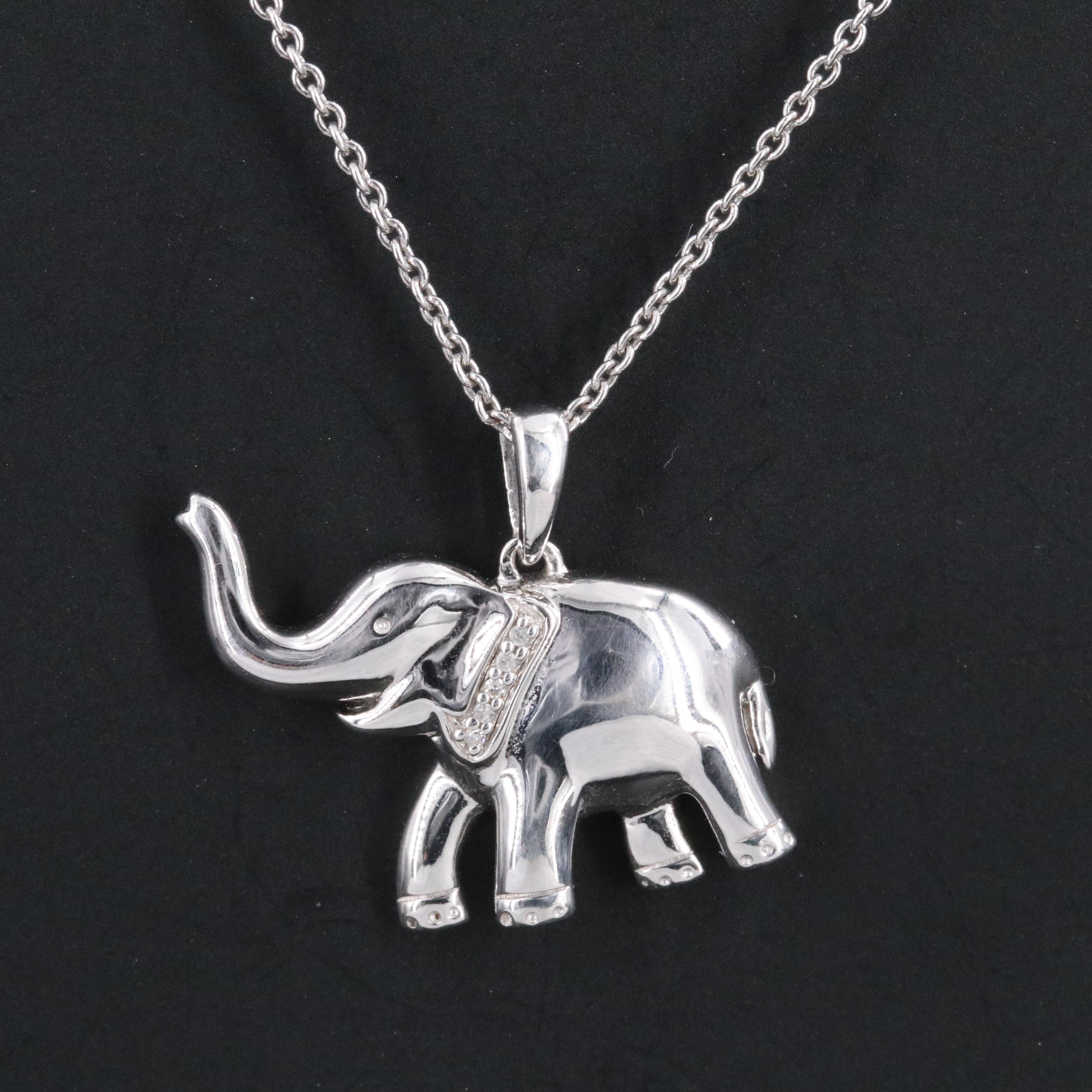Sterling Diamond Elephant Pendant Necklace