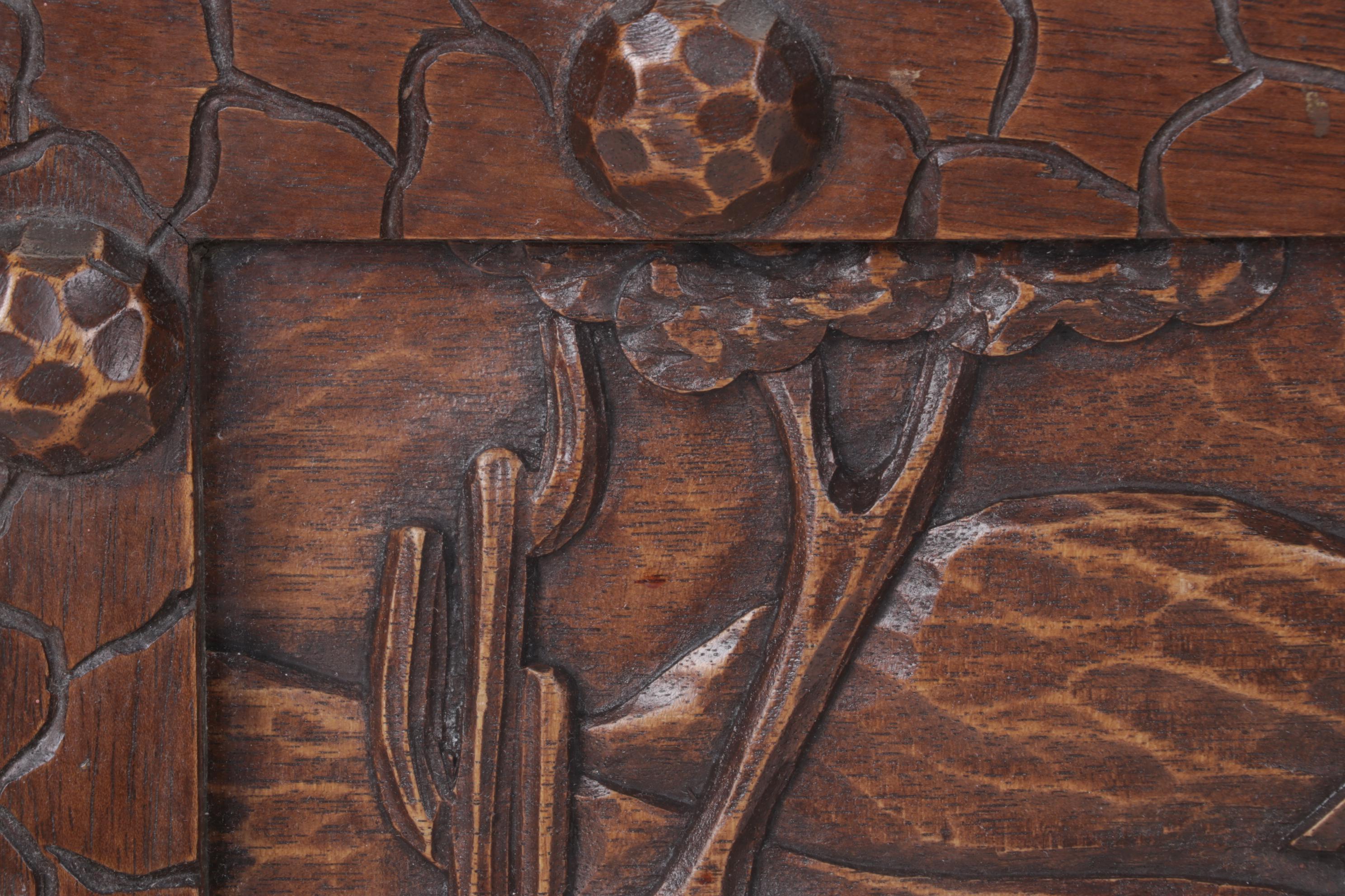 Mexican Hand-Carved  Wood Serving Tray With Desert Landscape Scene