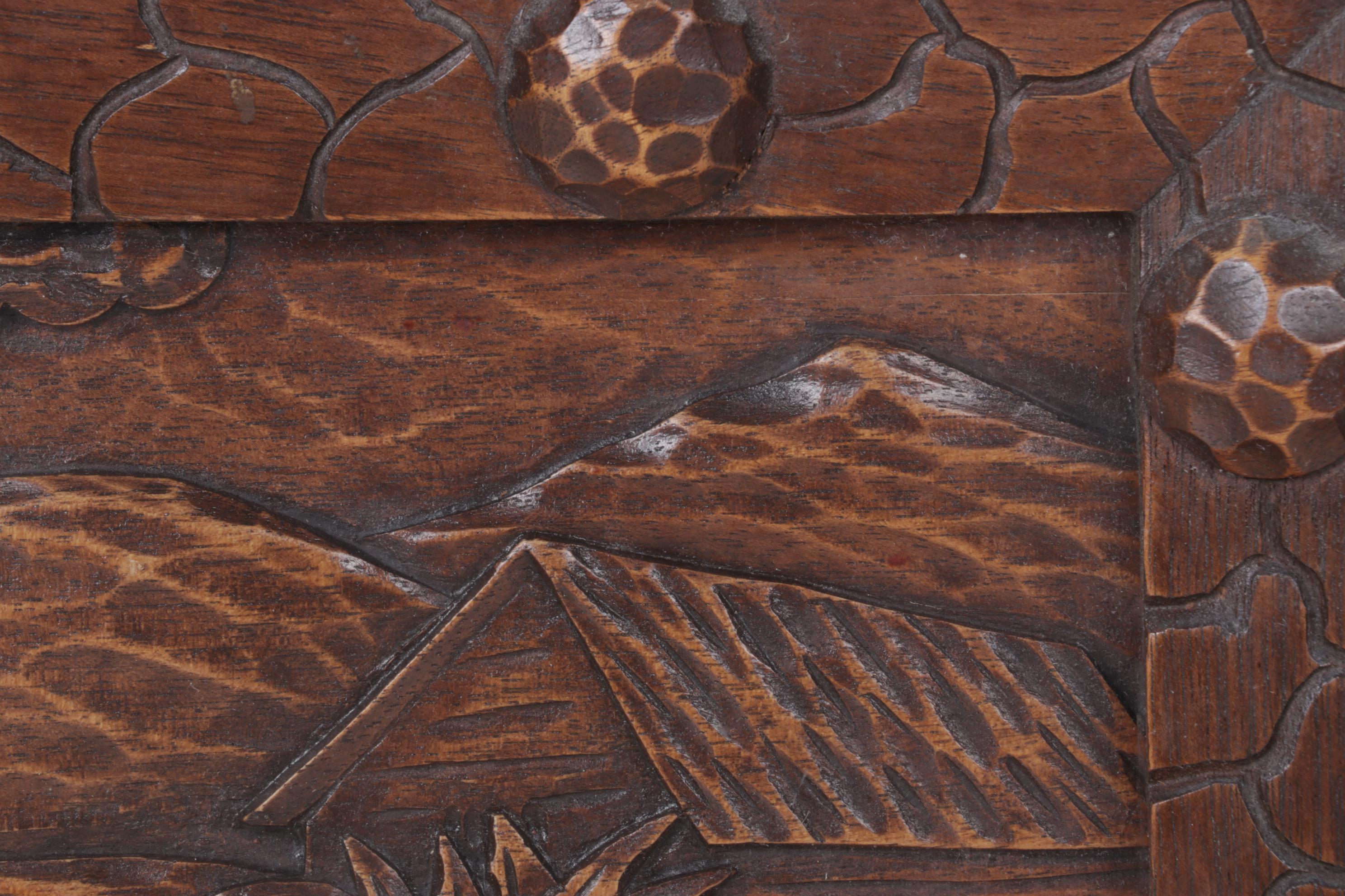 Mexican Hand-Carved  Wood Serving Tray With Desert Landscape Scene