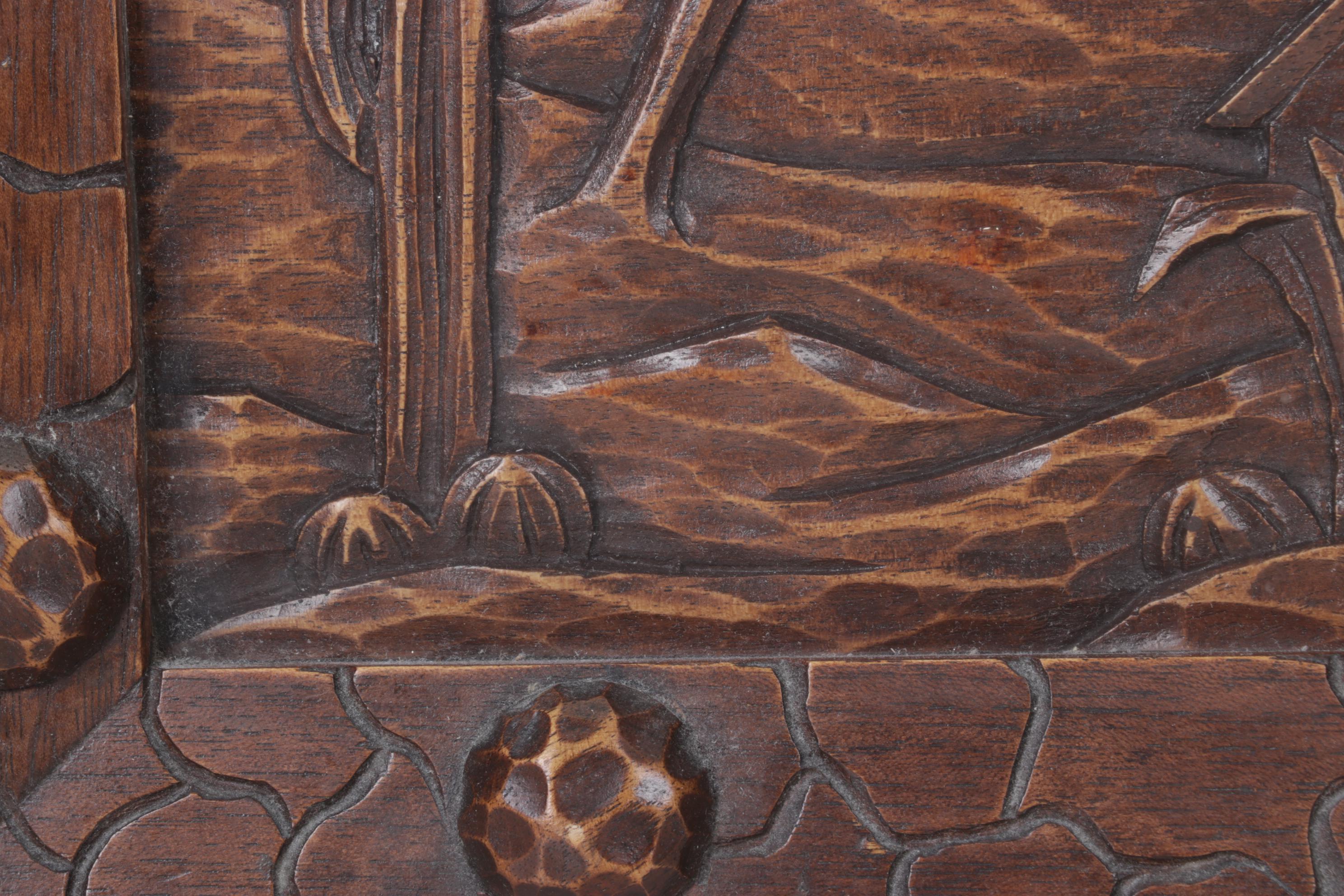 Mexican Hand-Carved  Wood Serving Tray With Desert Landscape Scene