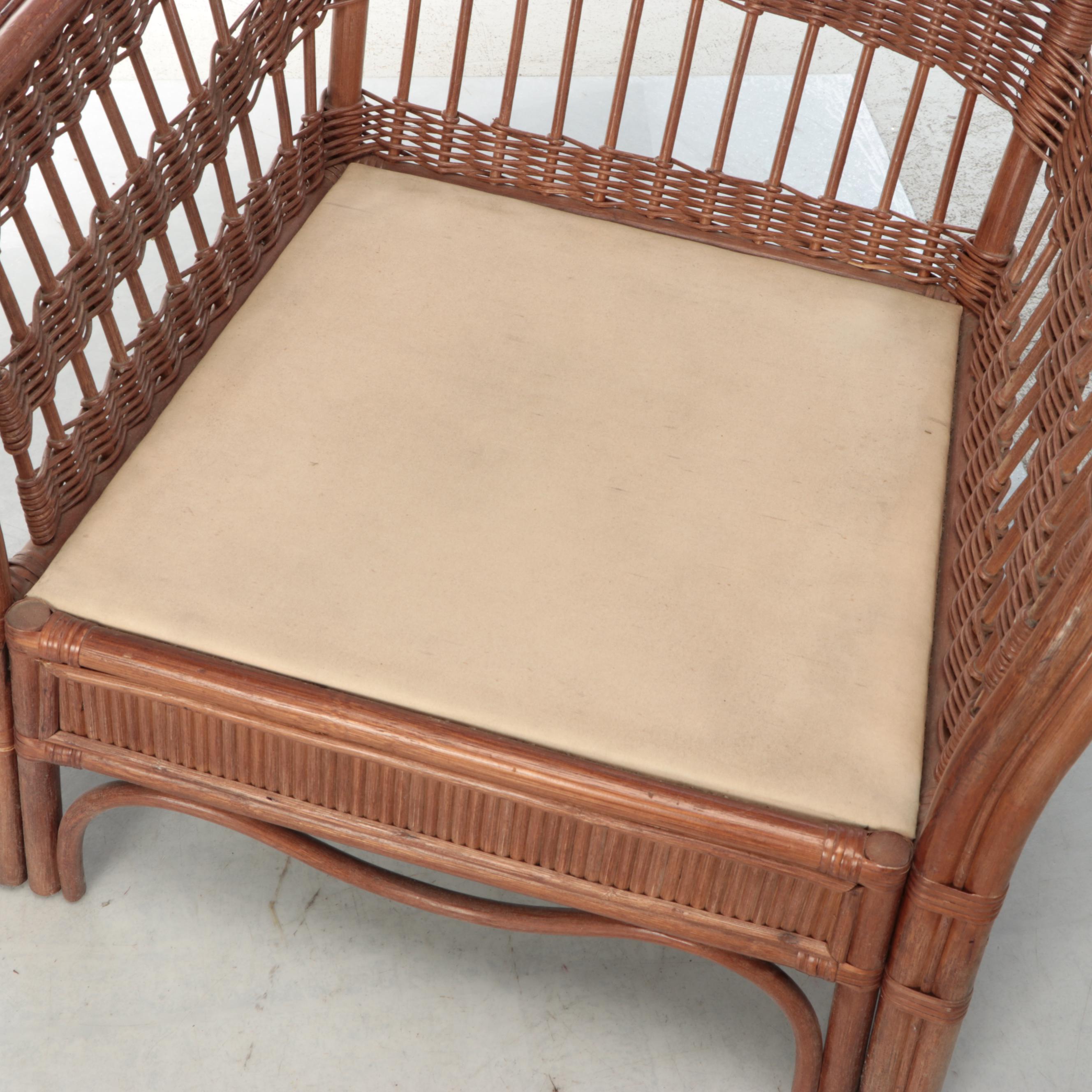 Floral Upholstered Wicker Armchair with Ottoman