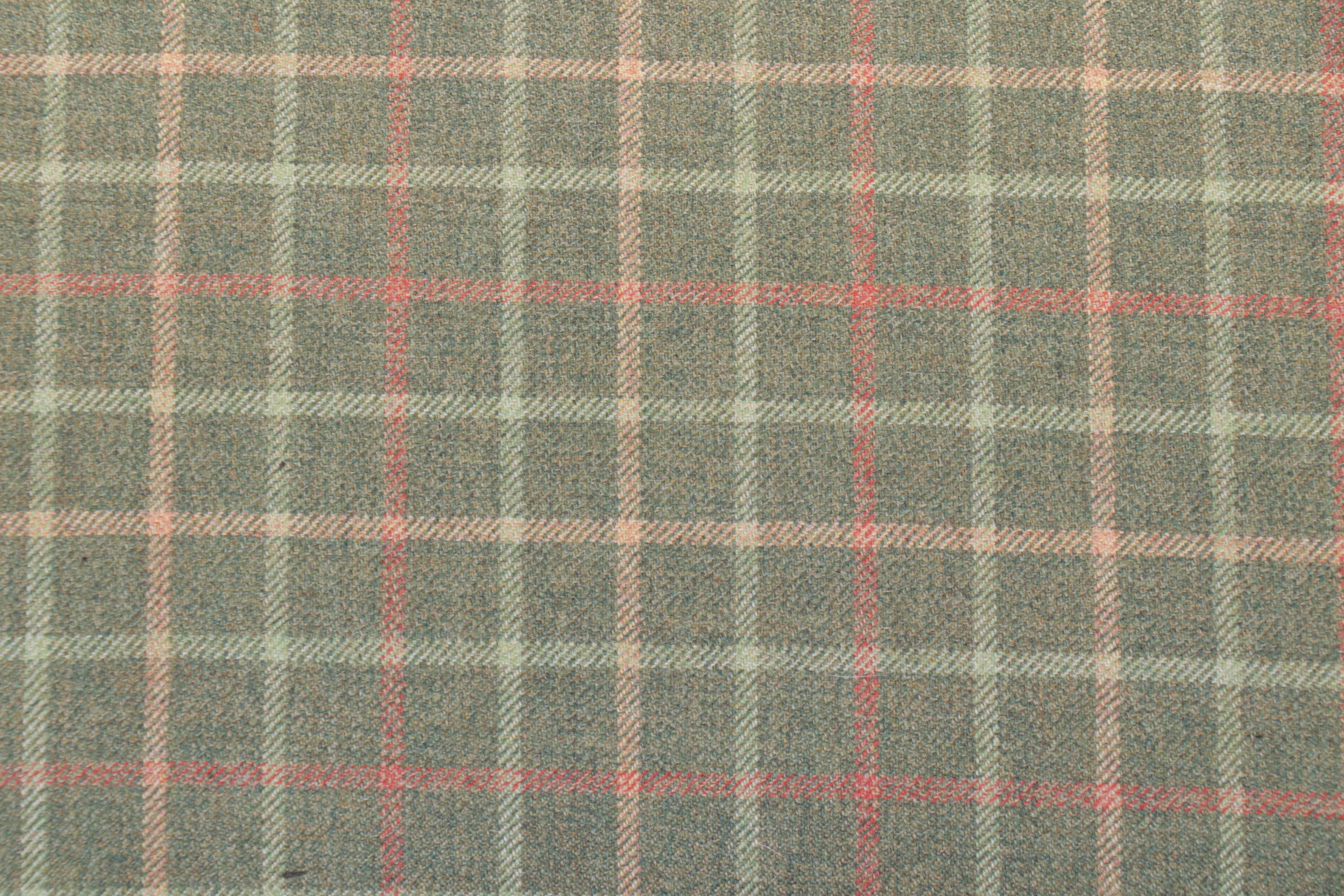 Wool Plaid Upholstered Beech Wood Ottoman with Nailhead Trim