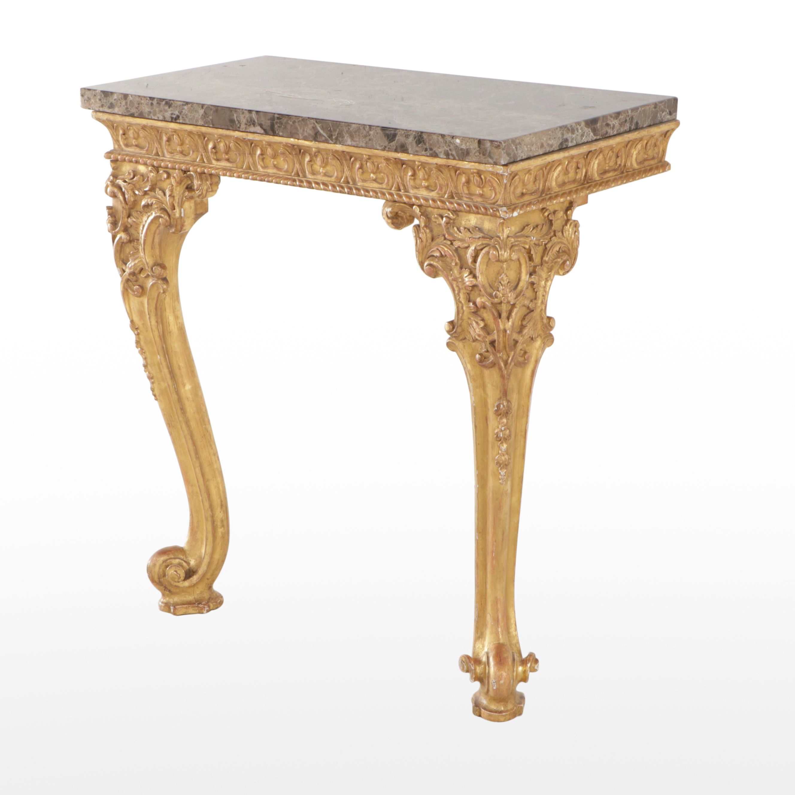 George III Giltwood Wall Mount Console Table with Marble Top