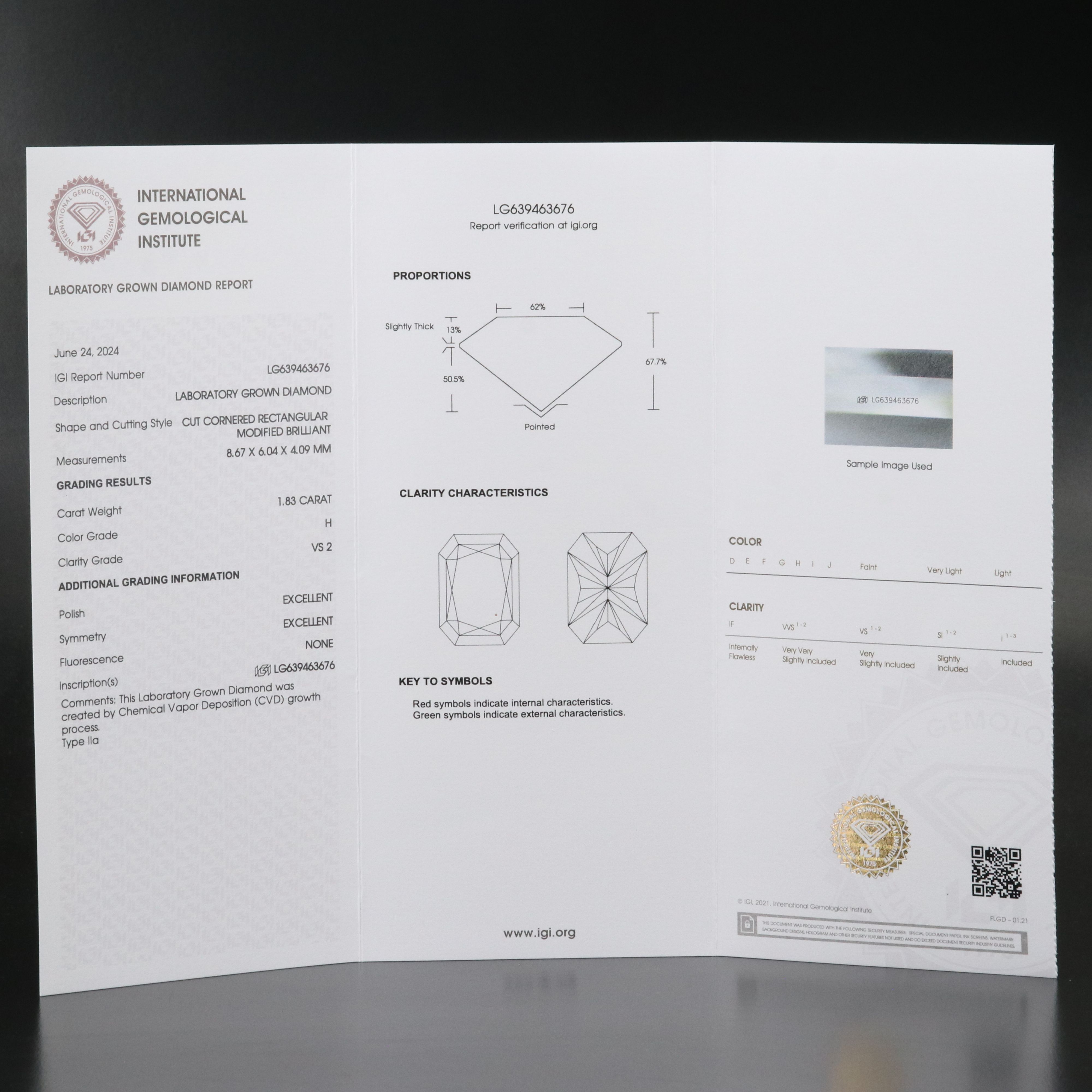 Loose 1.83 CT Lab Grown Diamond with IGI Report