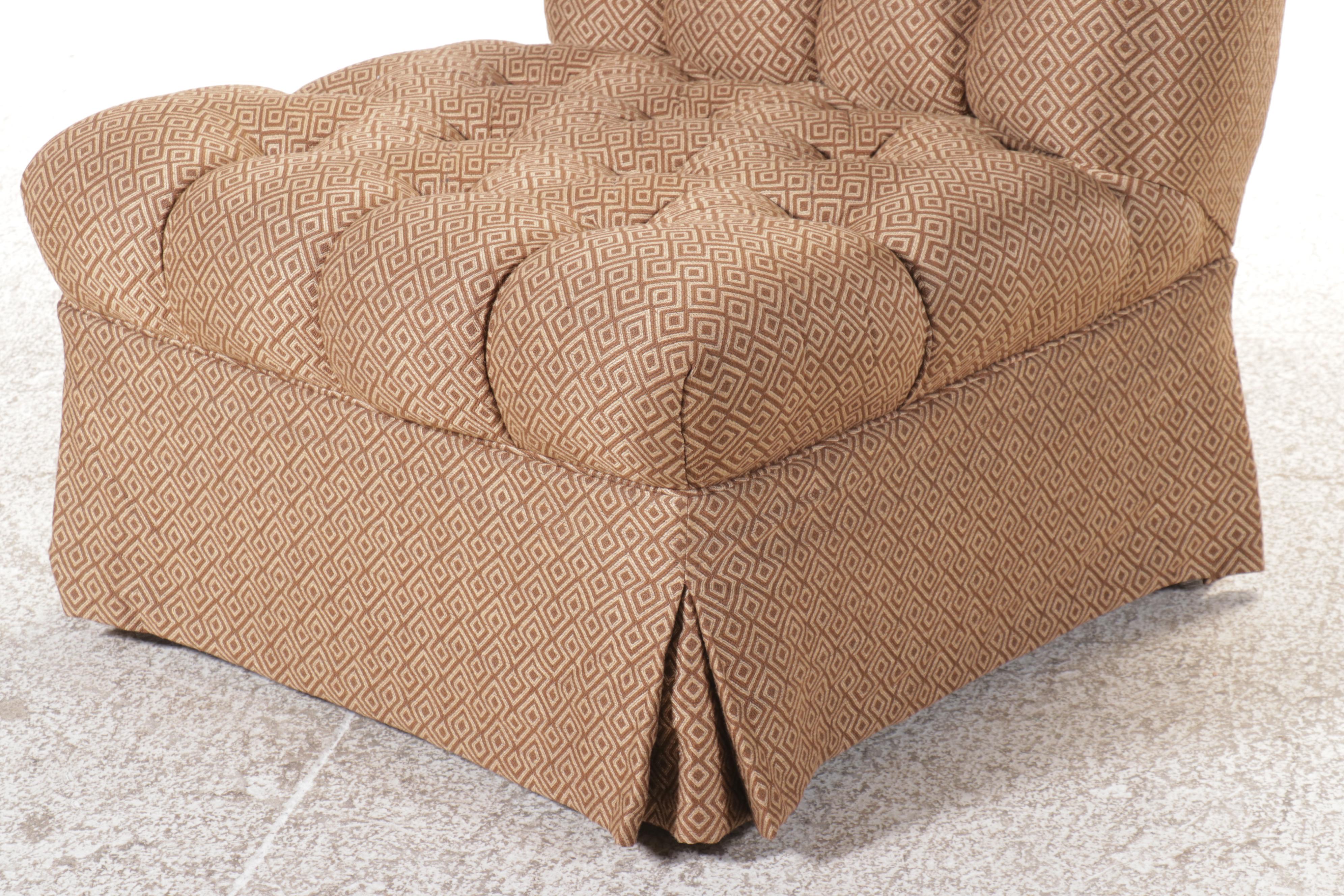 Armless Lounge Chair Upholstered in Button-Tufted Woven Pattern