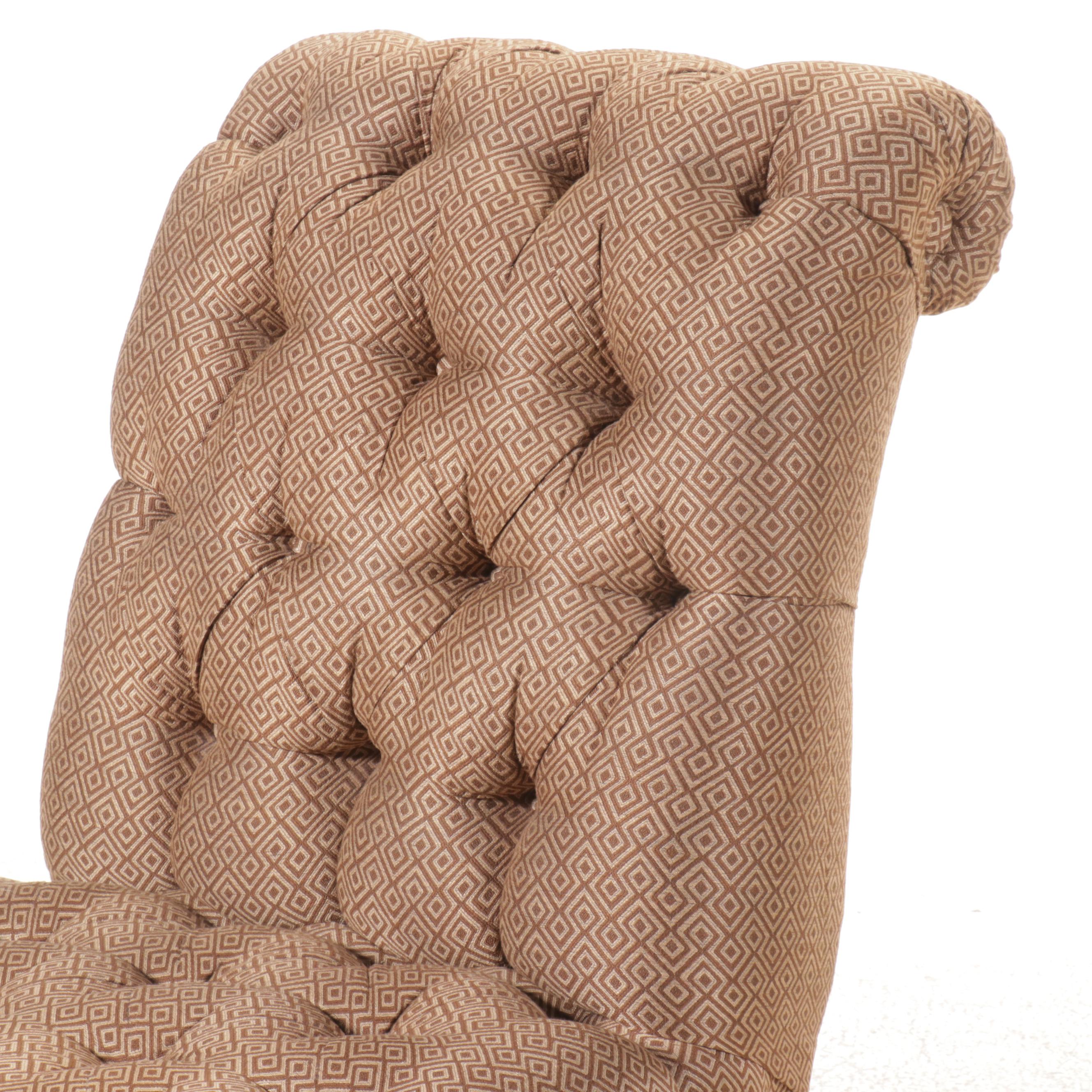 Armless Lounge Chair Upholstered in Button-Tufted Woven Pattern