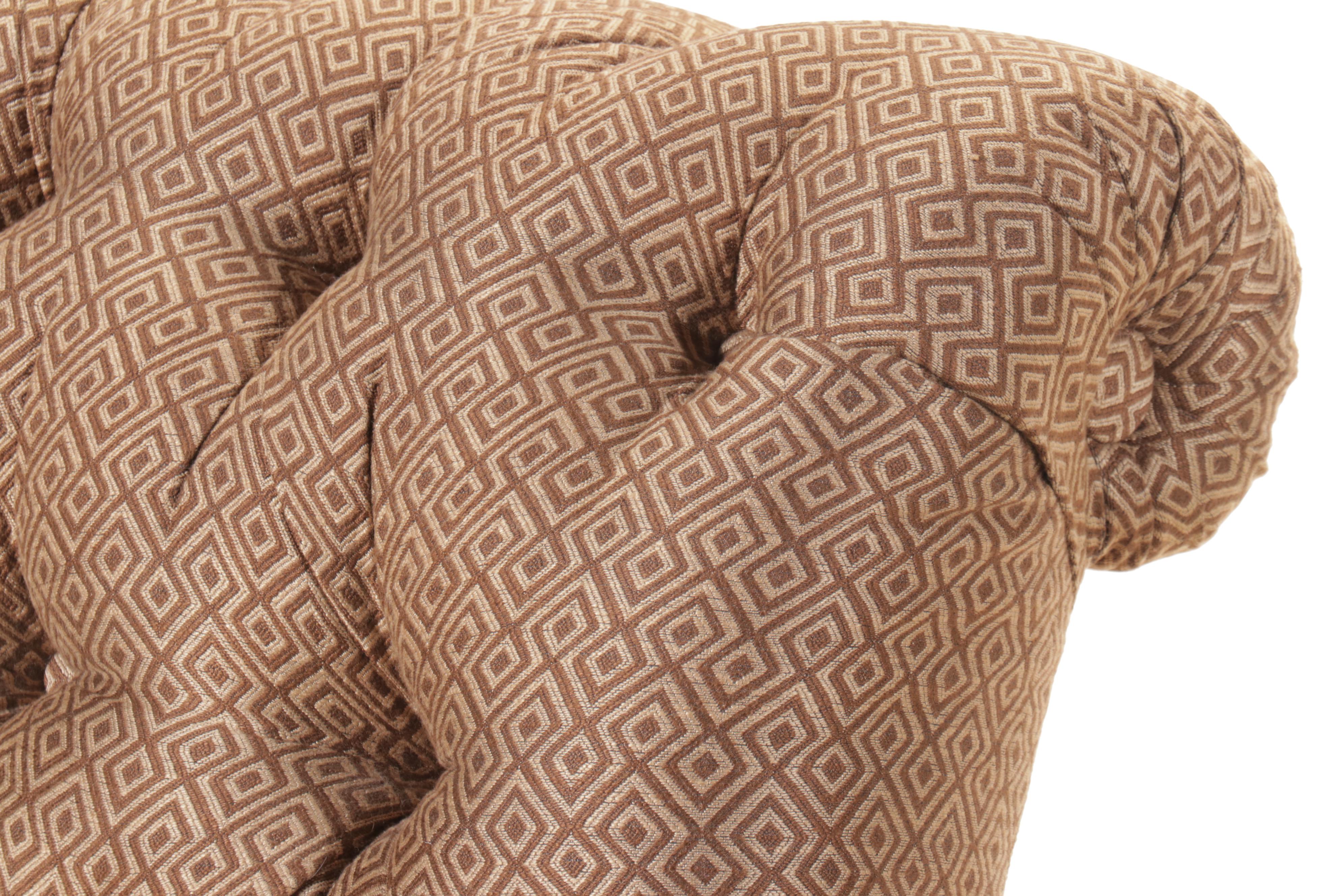 Armless Lounge Chair Upholstered in Button-Tufted Woven Pattern