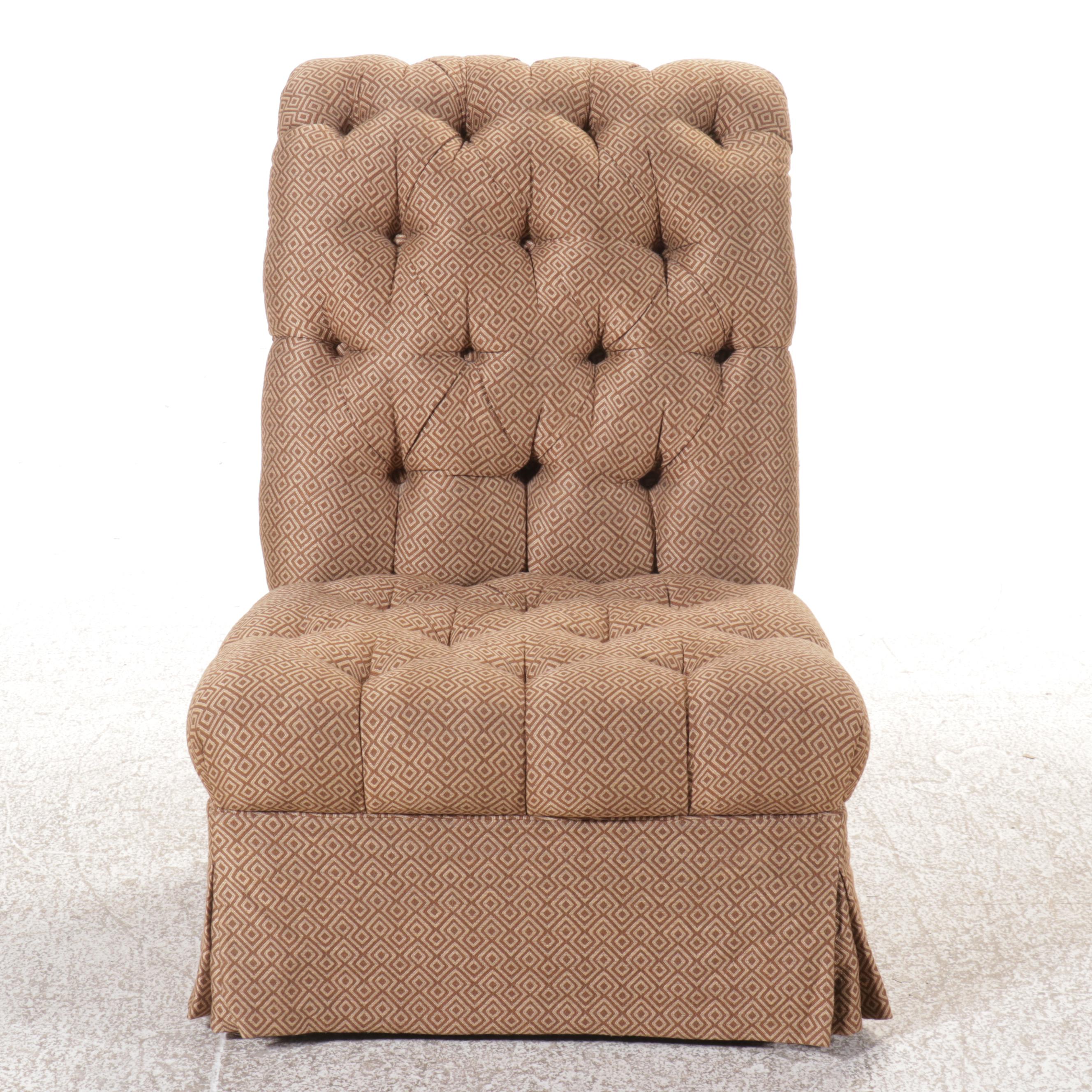 Armless Lounge Chair Upholstered in Button-Tufted Woven Pattern