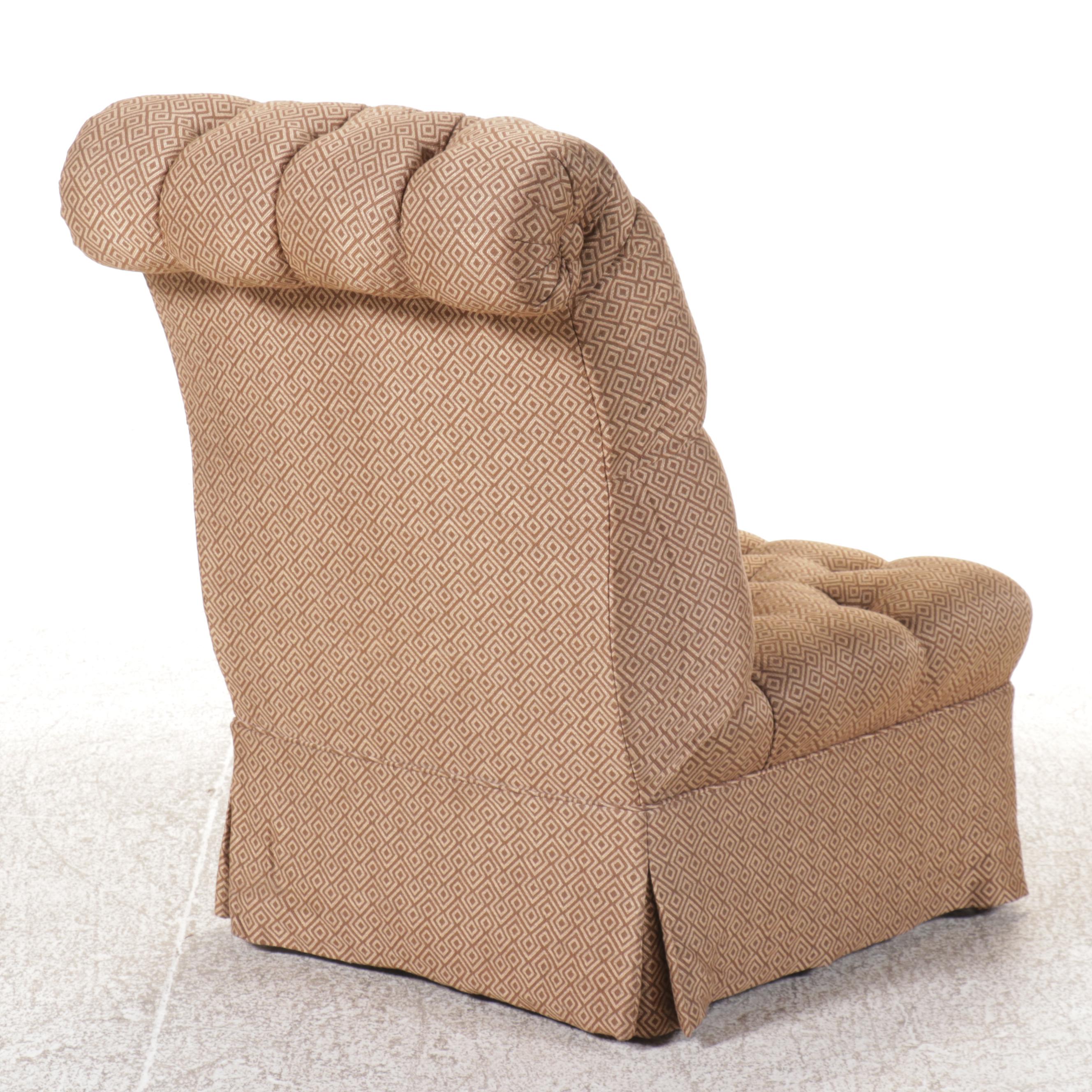 Armless Lounge Chair Upholstered in Button-Tufted Woven Pattern