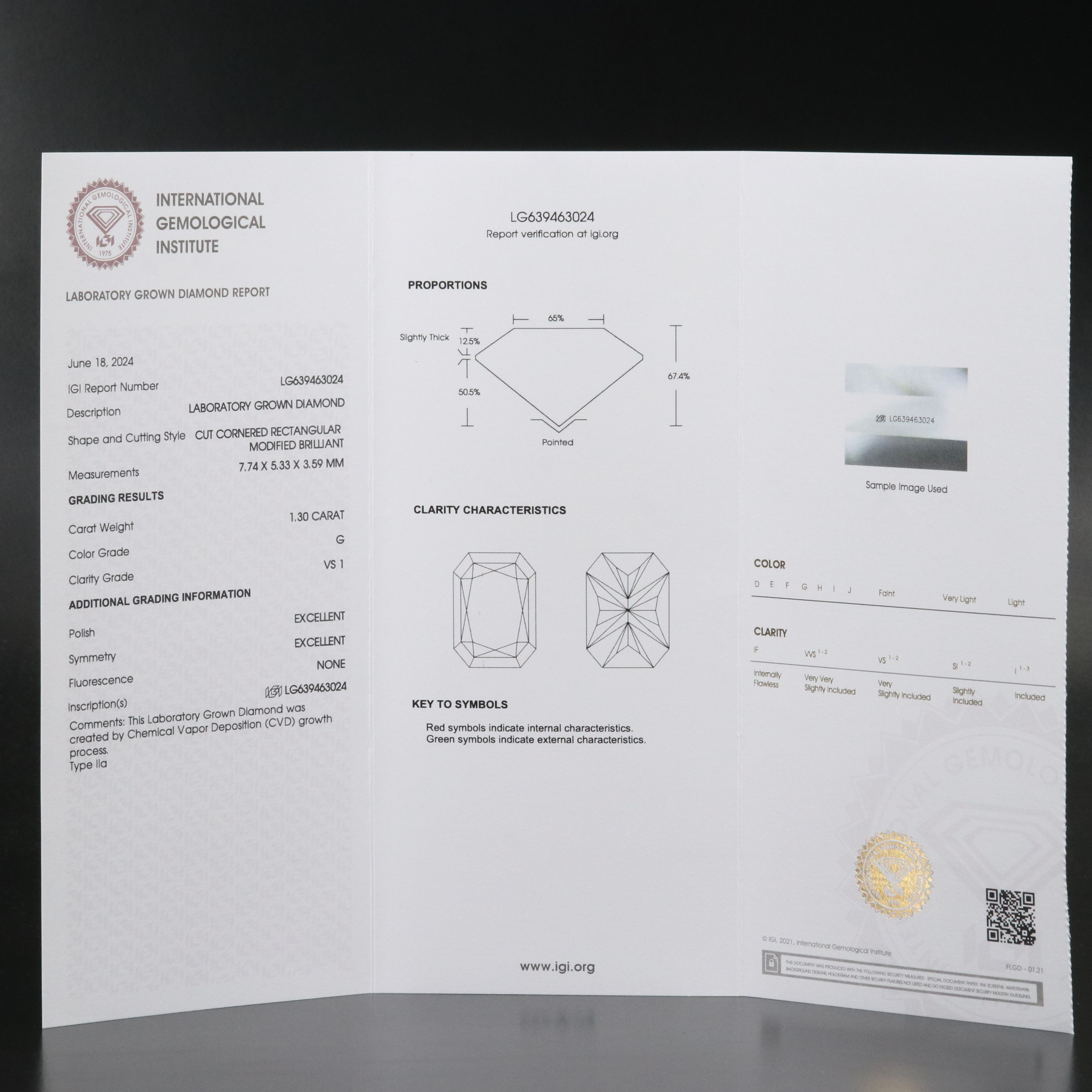 Loose 1.30 CT Lab Grown Diamond with IGI Report
