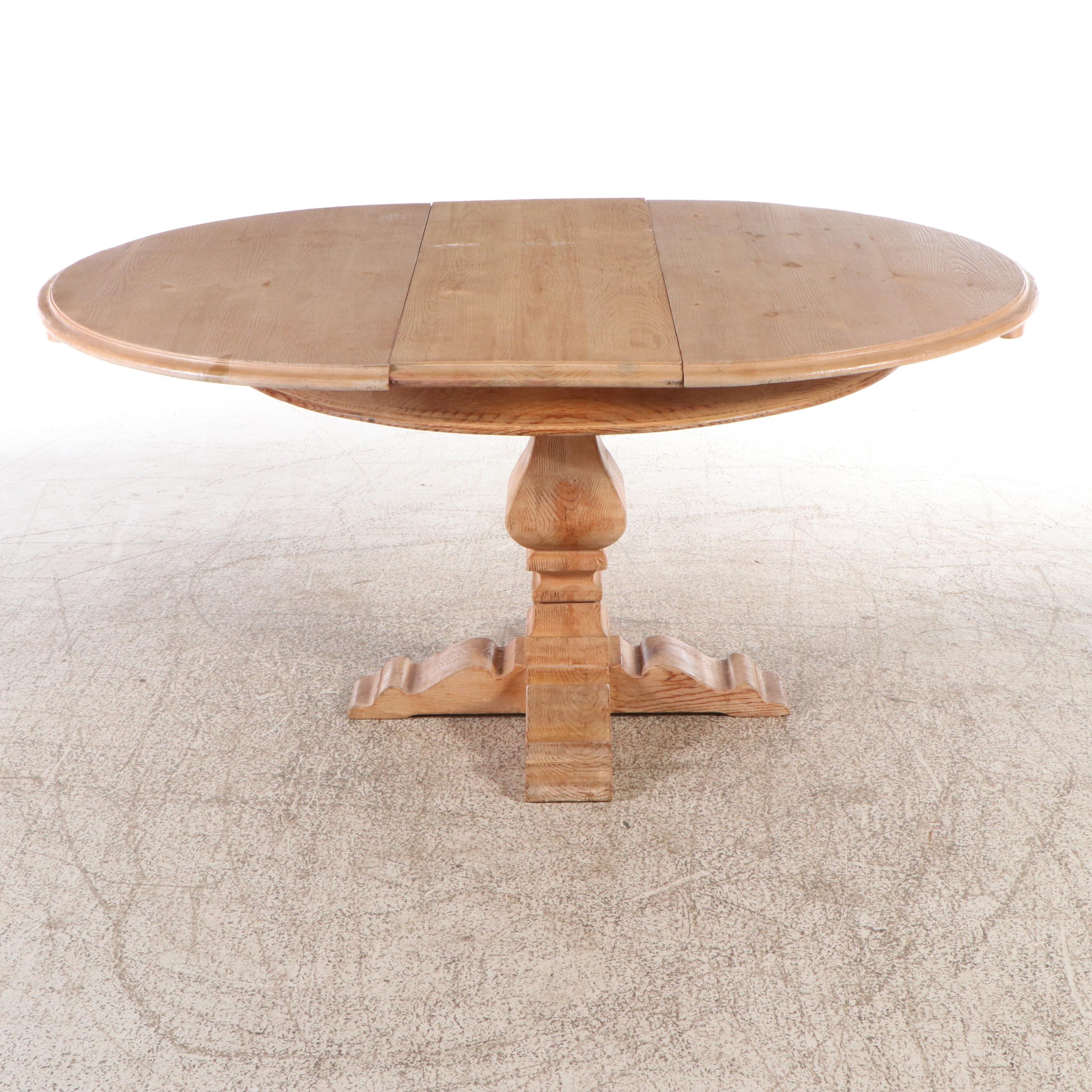 Oak Pedestal Dining Table with Six Rush-Seat Chairs