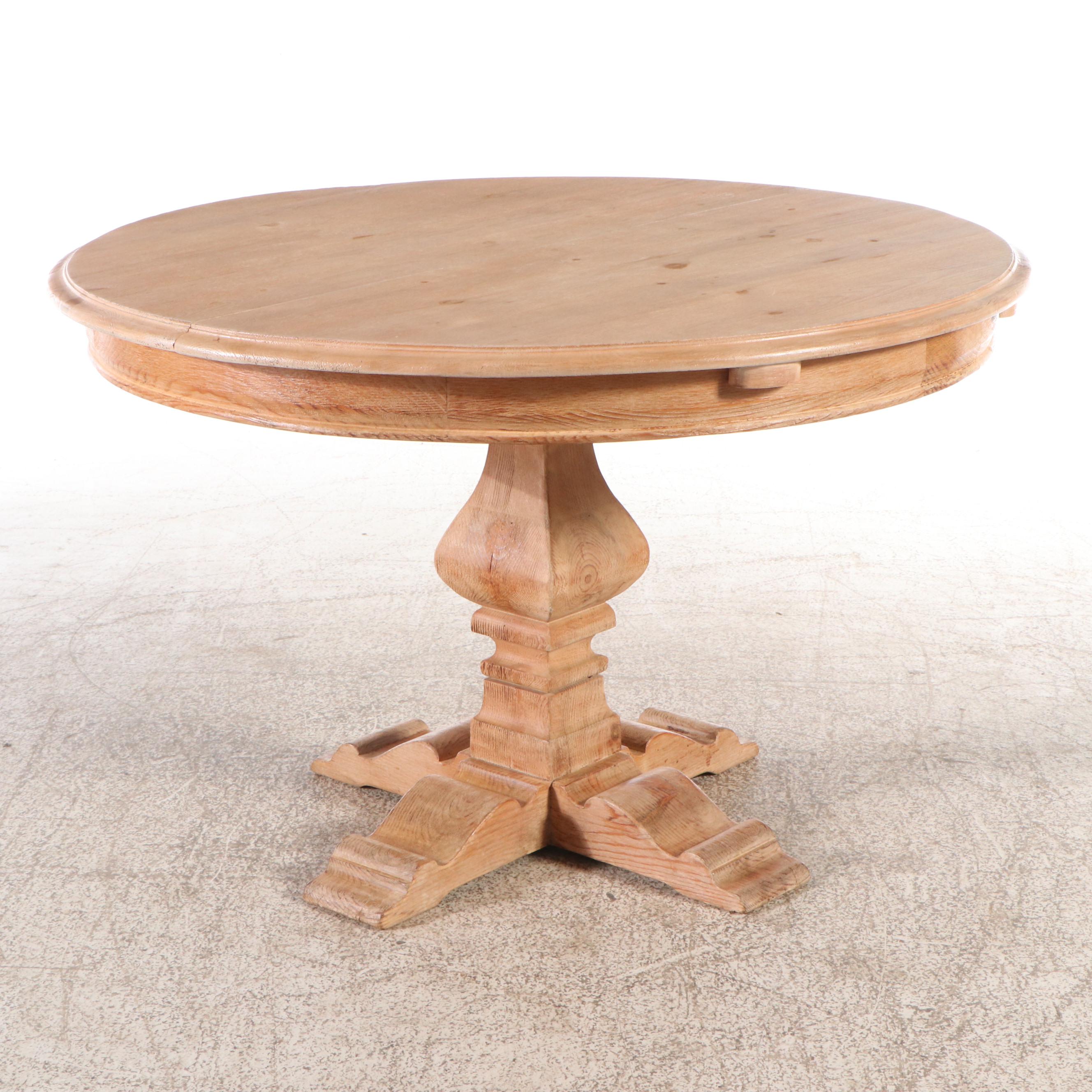Oak Pedestal Dining Table with Six Rush-Seat Chairs
