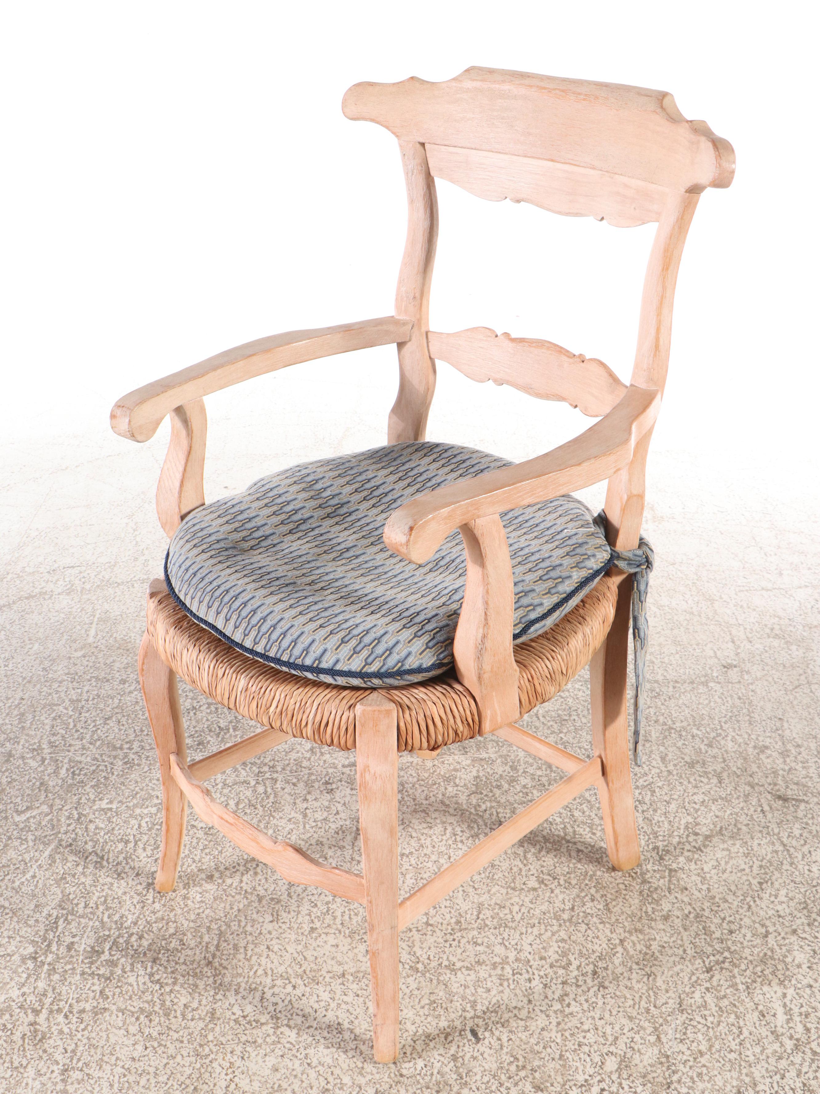 Oak Pedestal Dining Table with Six Rush-Seat Chairs