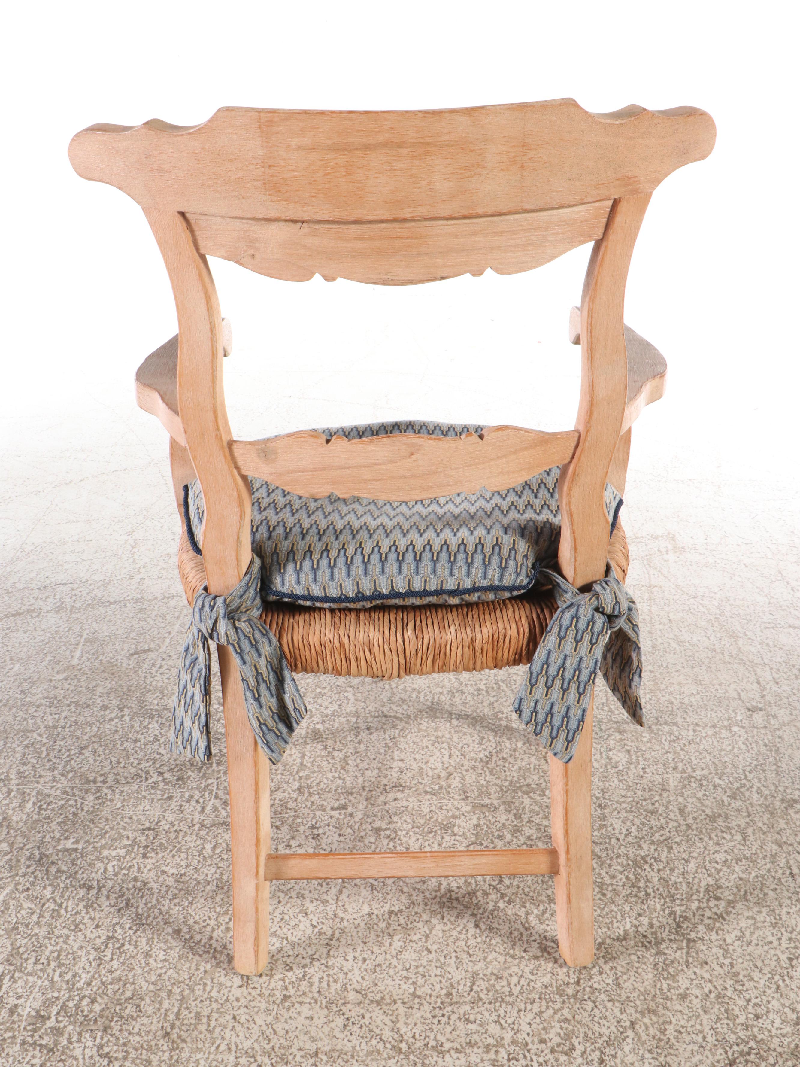 Oak Pedestal Dining Table with Six Rush-Seat Chairs