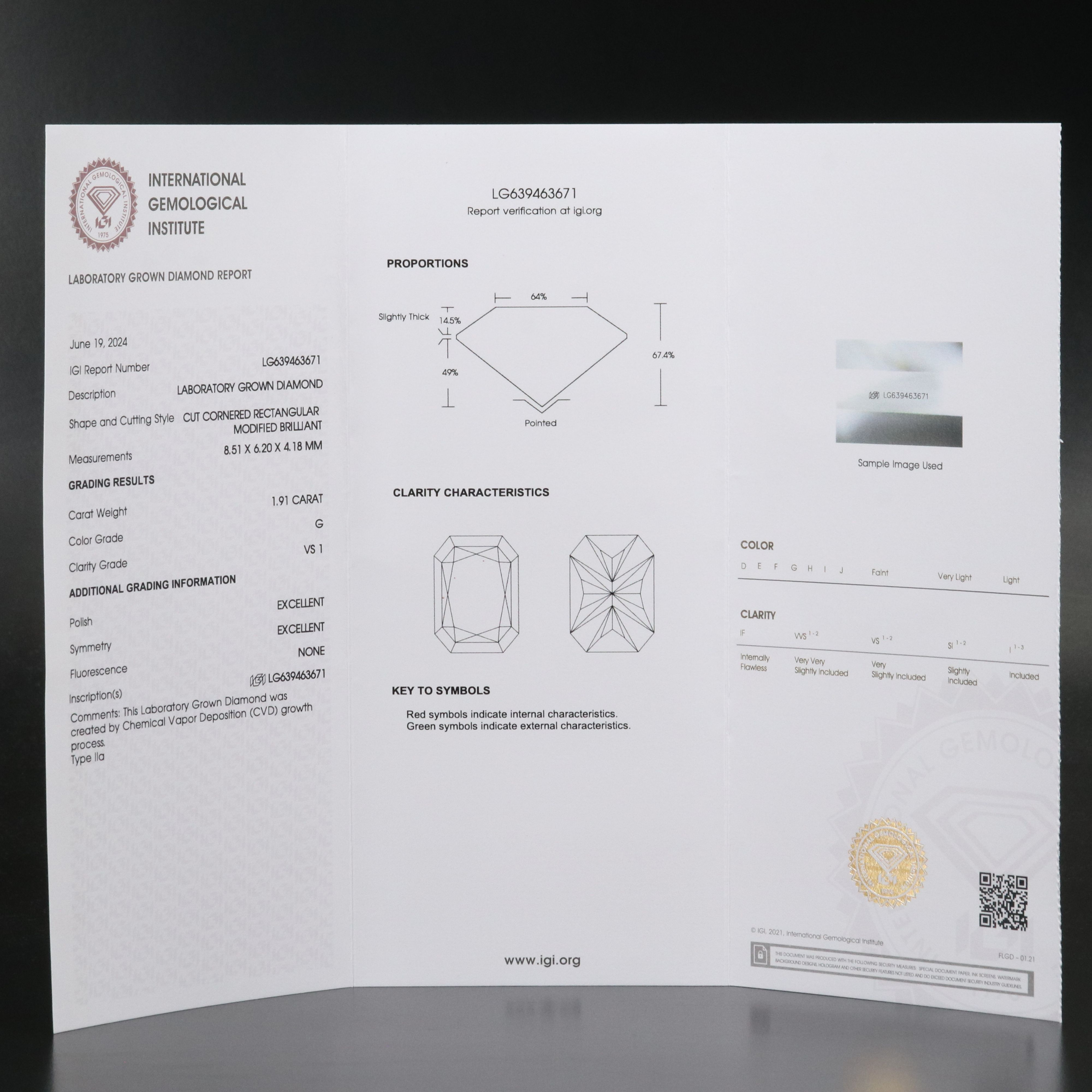 Loose 1.91 CT Lab Grown Diamond with IGI Report